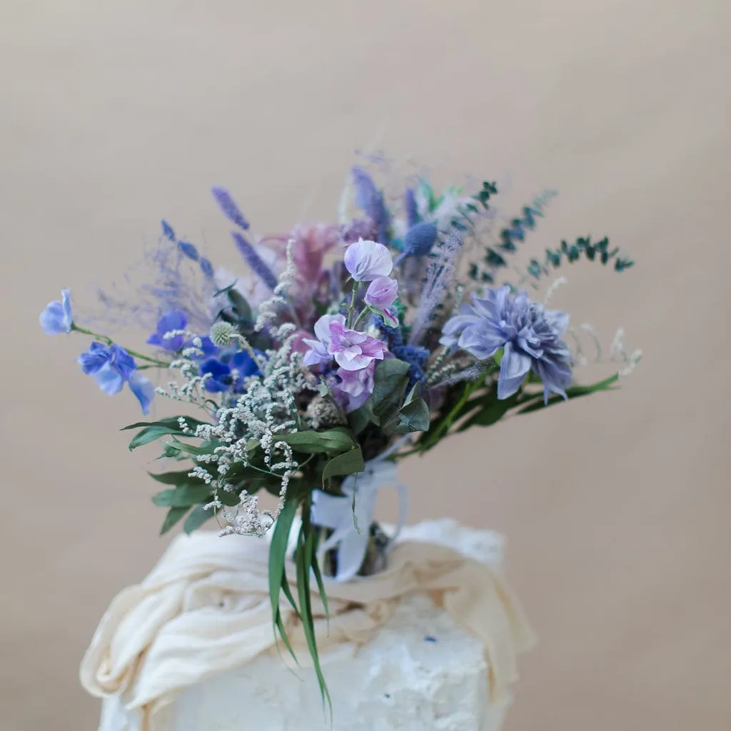 Dried & Artificial Flowers Bridal Bouquet - Pastel Purple & Green