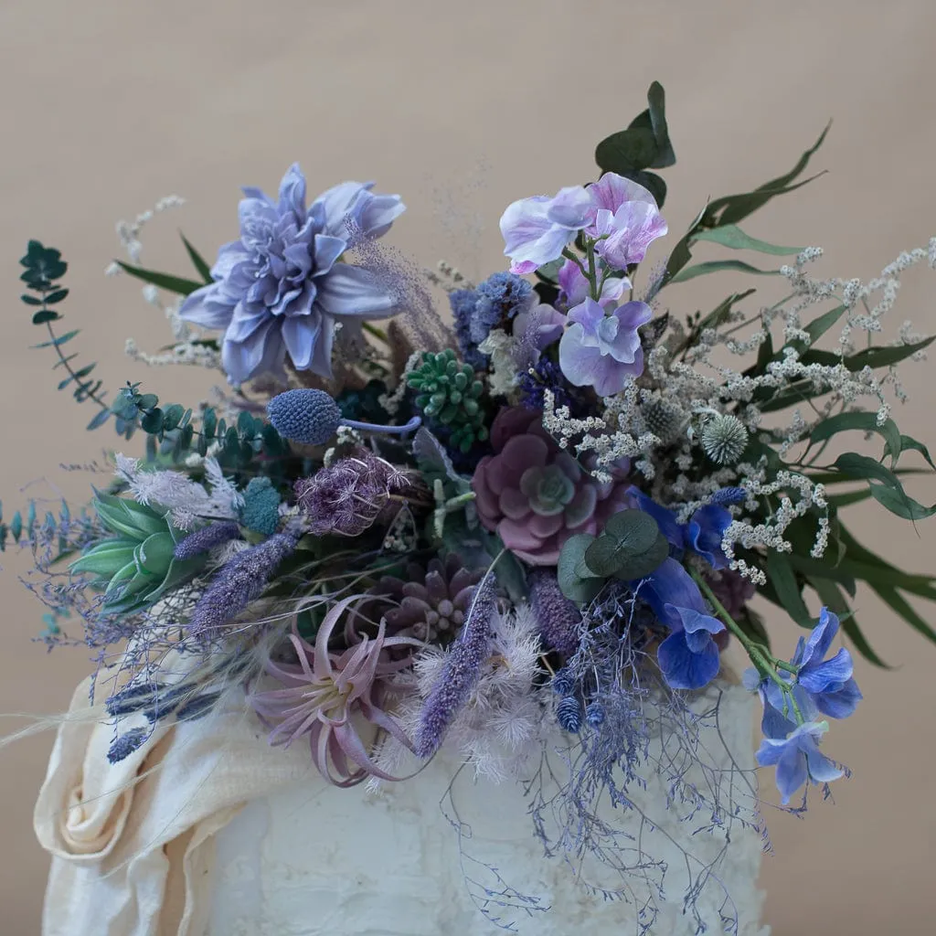 Dried & Artificial Flowers Bridal Bouquet - Pastel Purple & Green