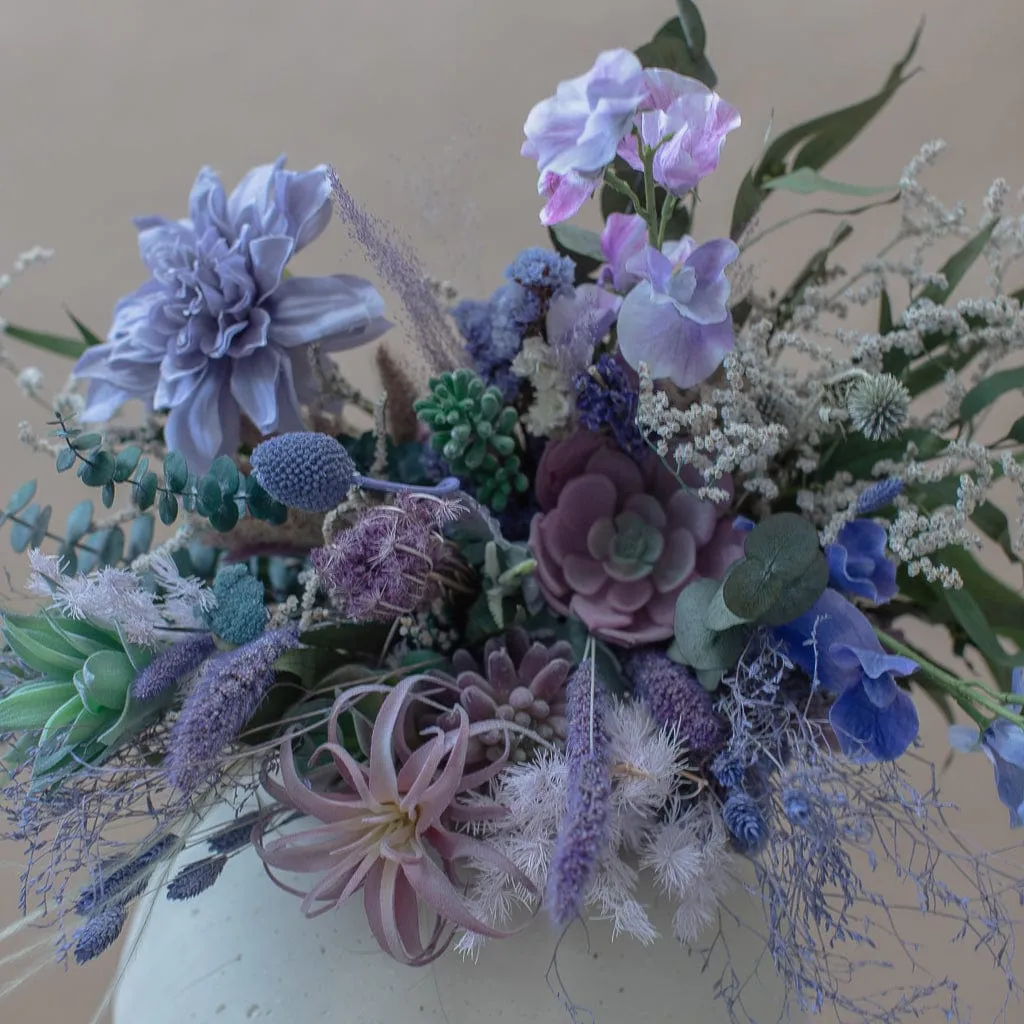 Dried & Artificial Flowers Bridal Bouquet - Pastel Purple & Green