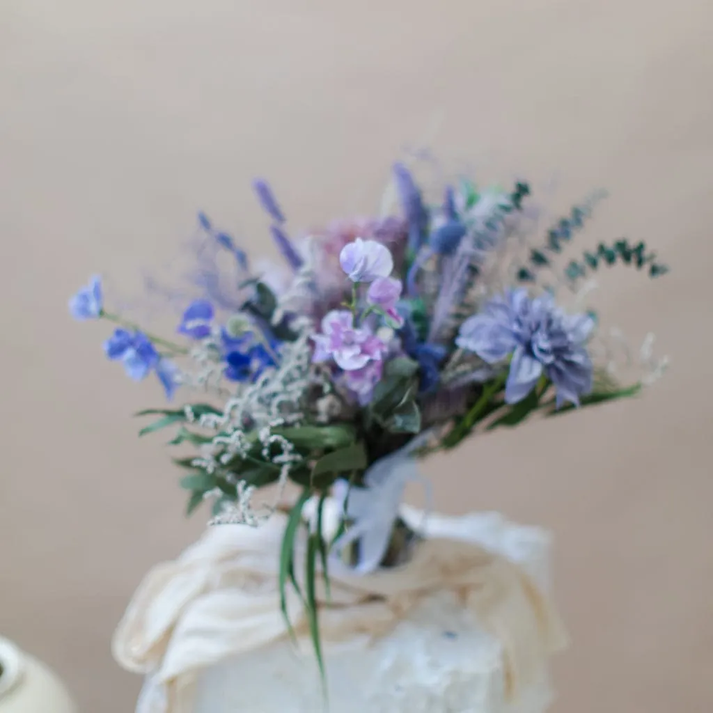 Dried & Artificial Flowers Bridal Bouquet - Pastel Purple & Green