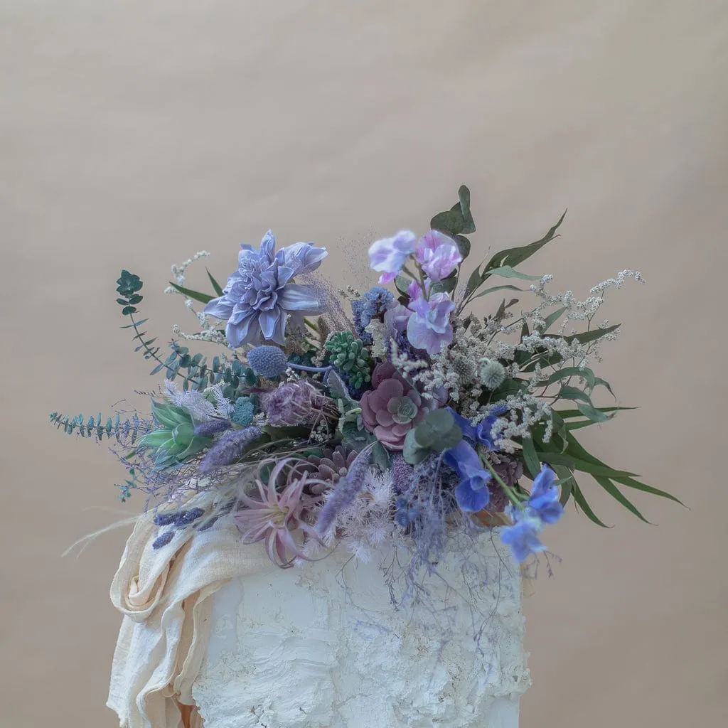 Dried & Artificial Flowers Bridal Bouquet - Pastel Purple & Green