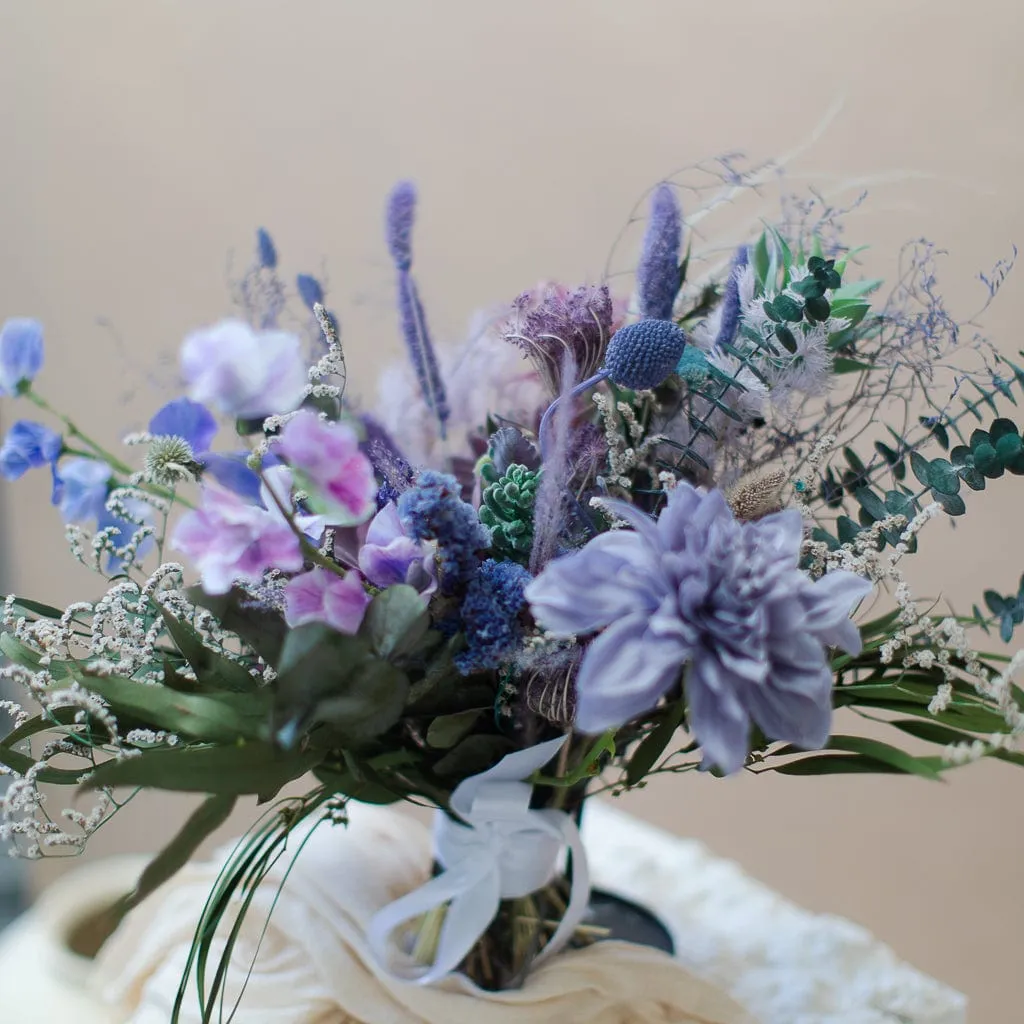 Dried & Artificial Flowers Bridal Bouquet - Pastel Purple & Green