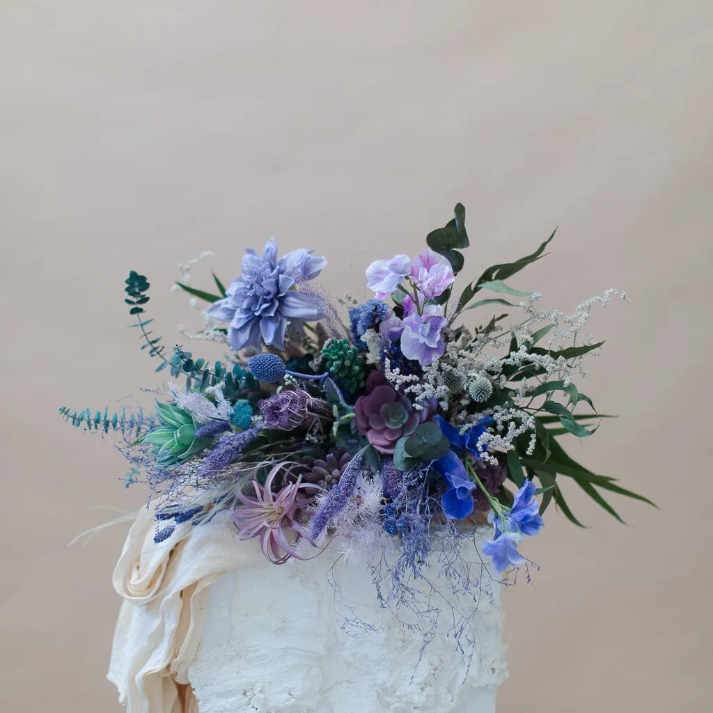 Dried & Artificial Flowers Bridal Bouquet - Pastel Purple & Green