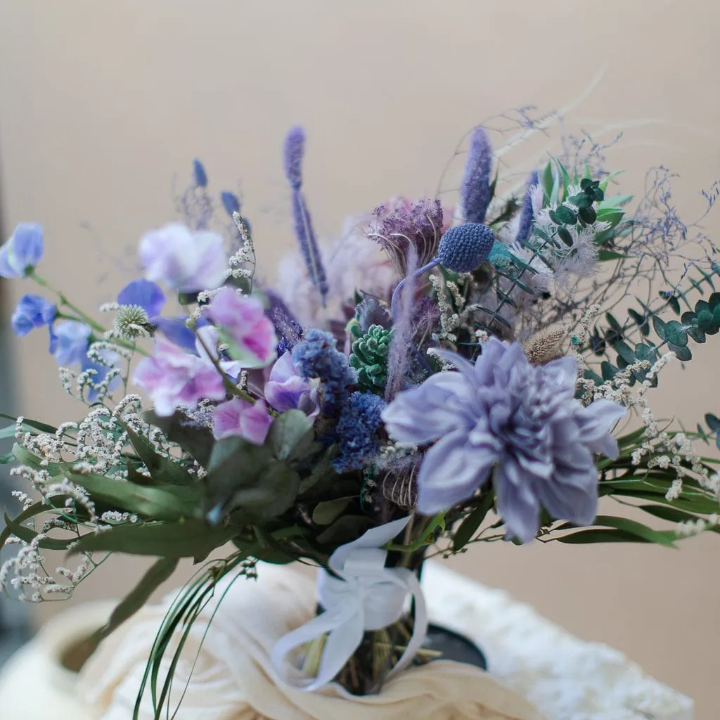 Dried & Artificial Flowers Bridal Bouquet - Pastel Purple & Green