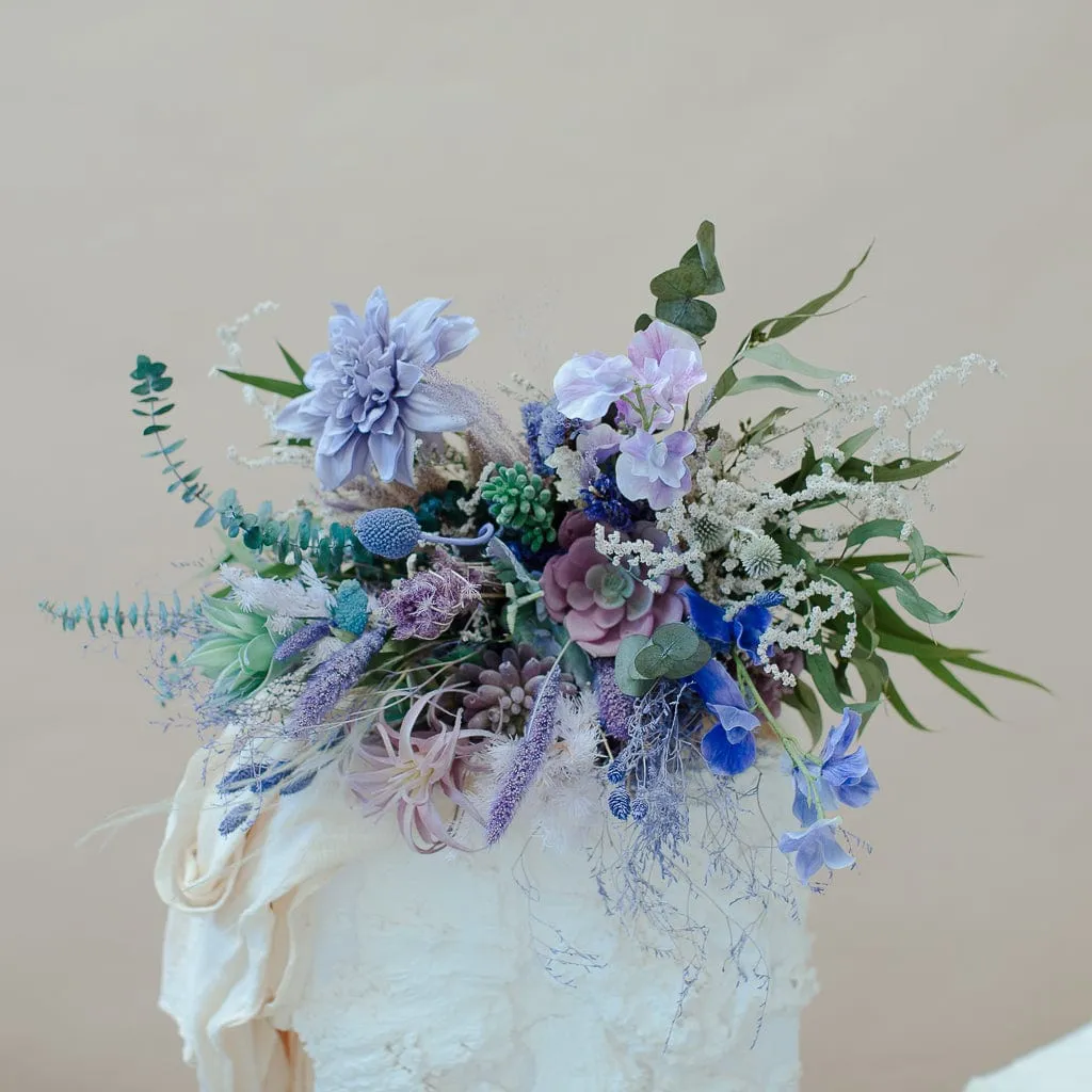 Dried & Artificial Flowers Bridal Bouquet - Pastel Purple & Green