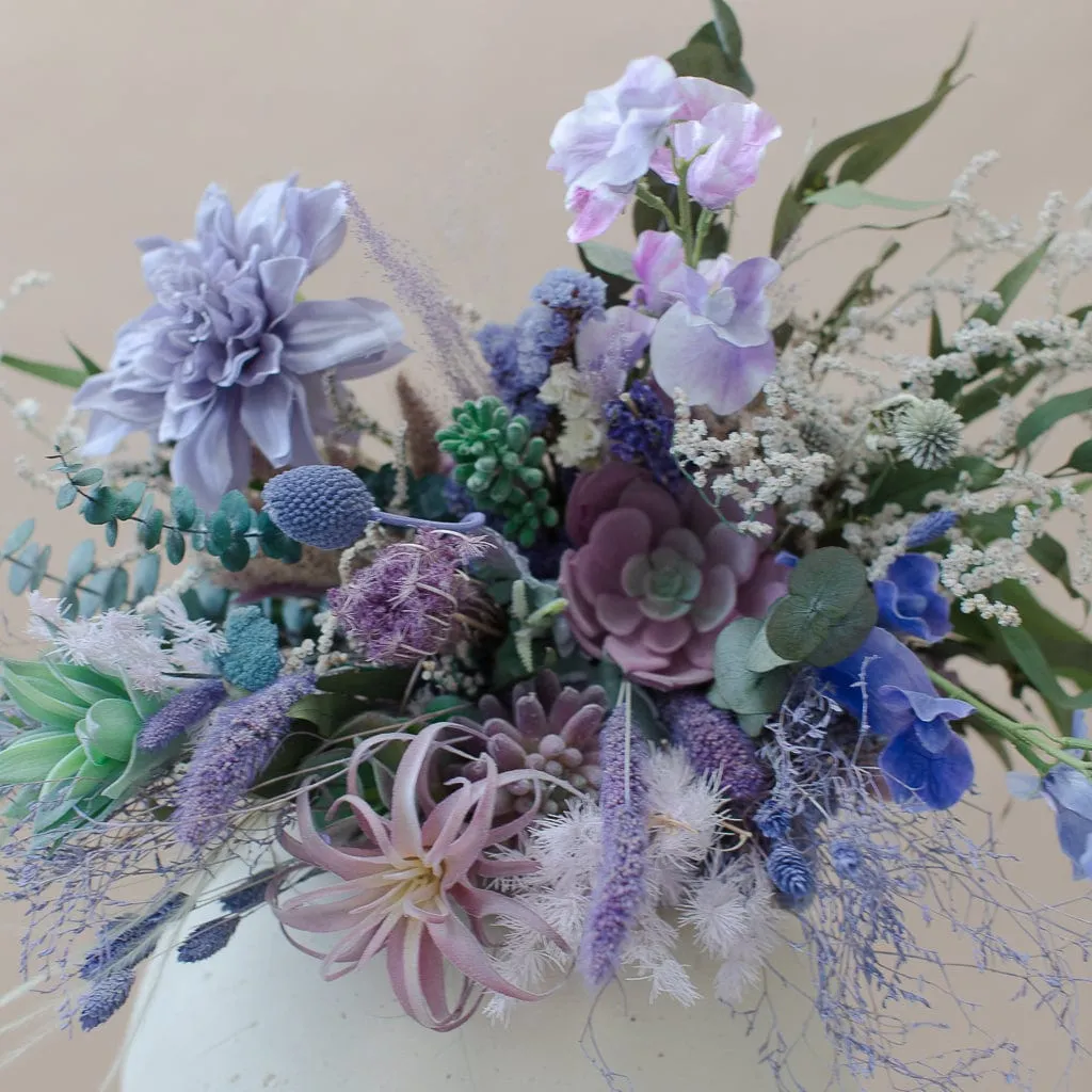 Dried & Artificial Flowers Bridal Bouquet - Pastel Purple & Green