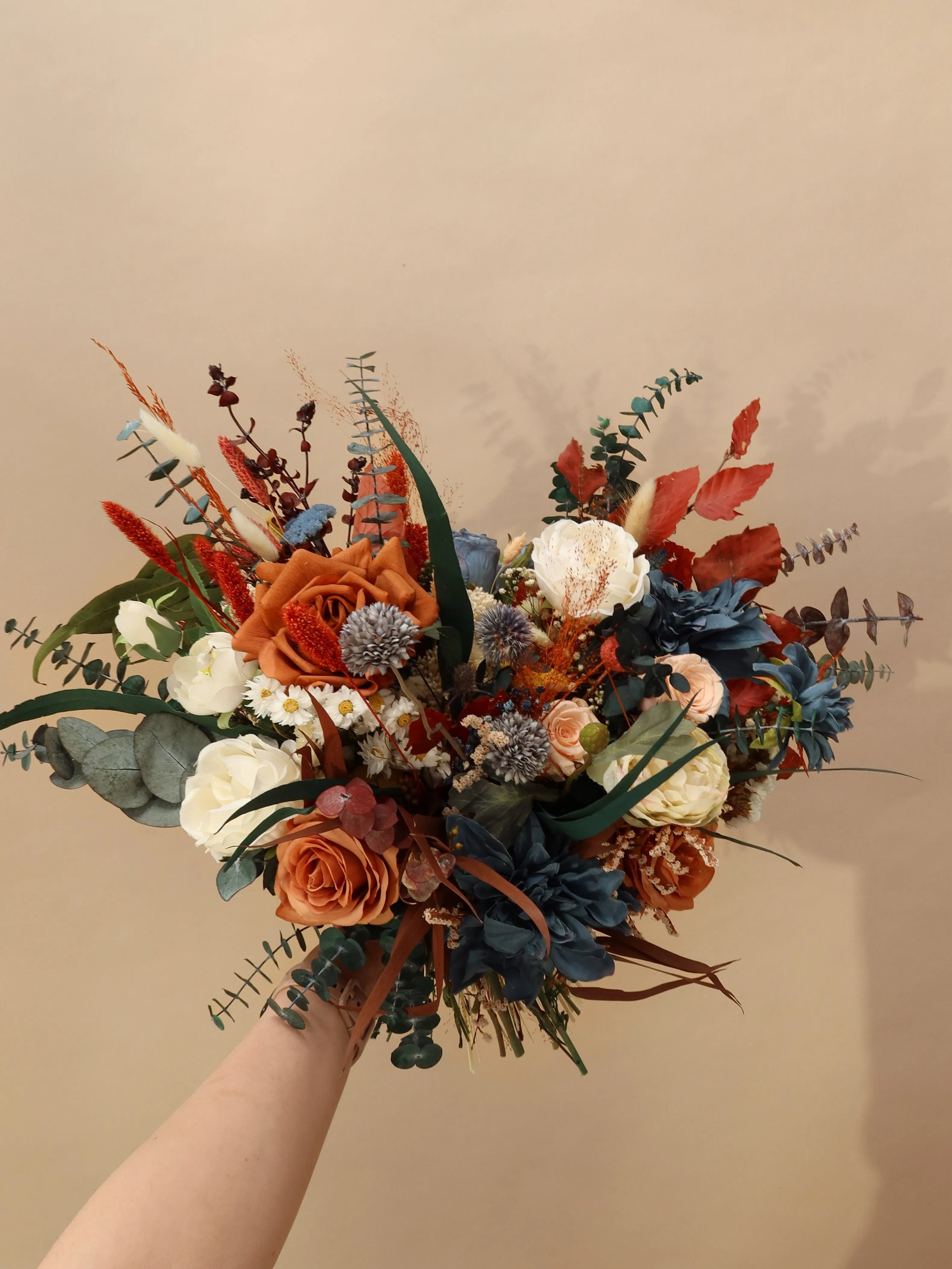 Dried and Artificial Flowers Bridal Bouquet - Terracotta & Red