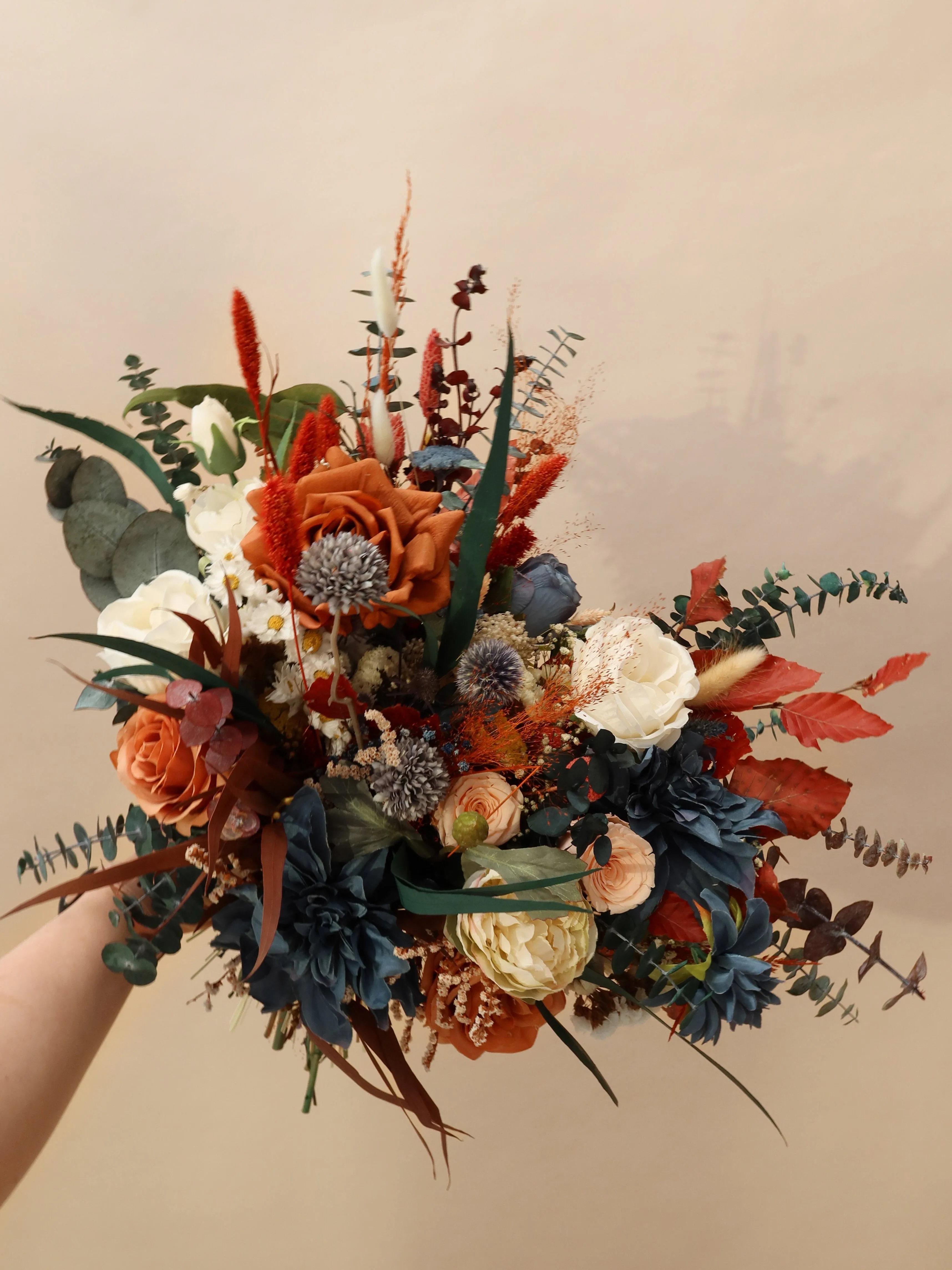 Dried and Artificial Flowers Bridal Bouquet - Terracotta & Red