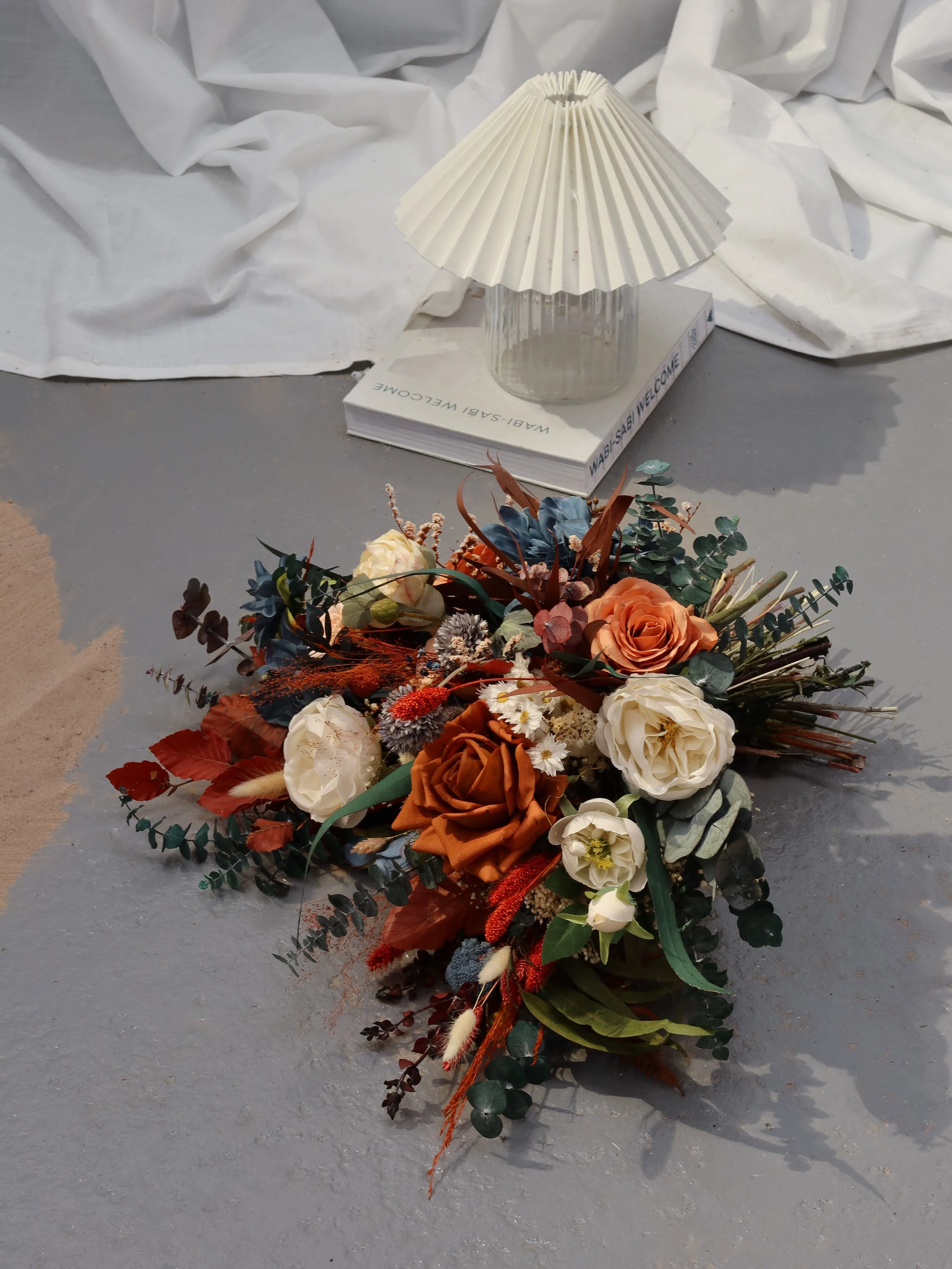 Dried and Artificial Flowers Bridal Bouquet - Terracotta & Red