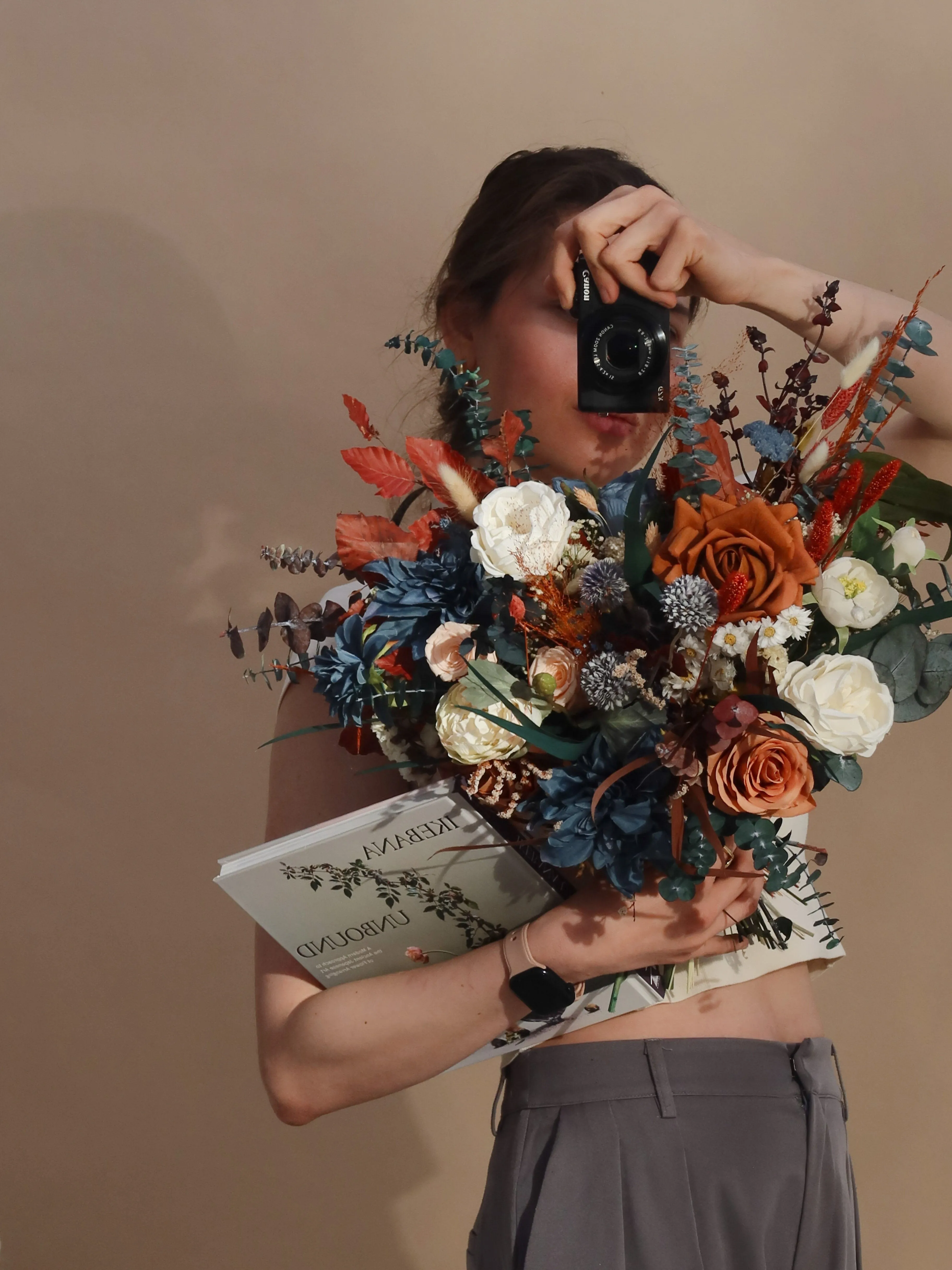 Dried and Artificial Flowers Bridal Bouquet - Terracotta & Red