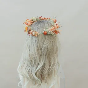 Dried Flowers Bridal Crown - Pastel Orange & Green