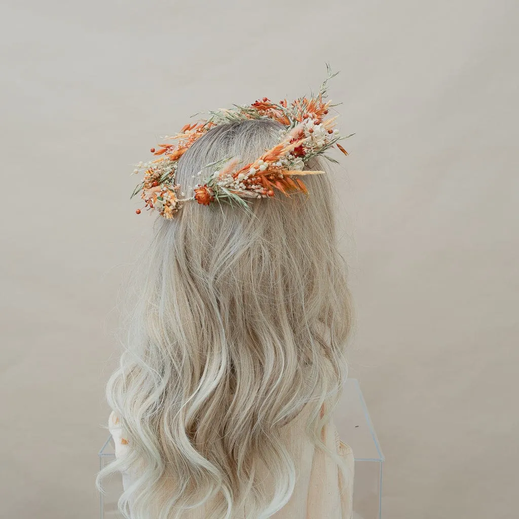 Dried Flowers Bridal Crown - Pastel Orange & Green