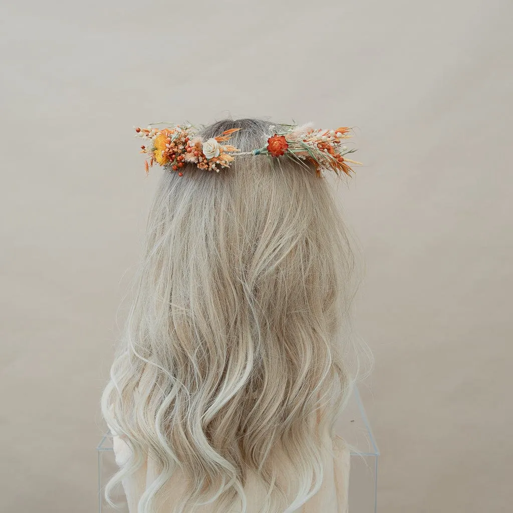 Dried Flowers Bridal Crown - Pastel Orange & Green