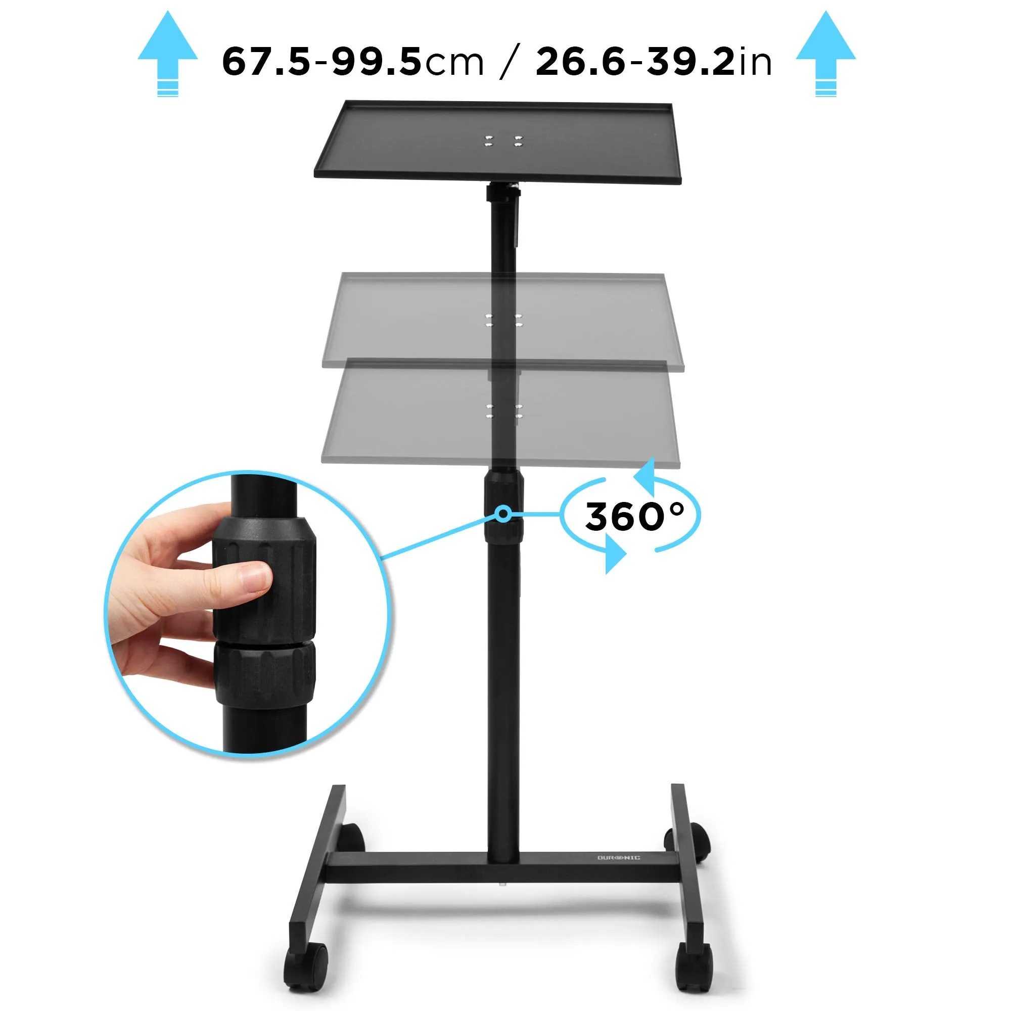 Duronic Sit-Stand Desk WPS27 | Portable Ergonomic Desk for Laptop | 50x40cm Platform | Multi-Use Video Projector Table on Wheels | Adjustable Height and Tilt | 10kg Capacity | Home Office Workspace