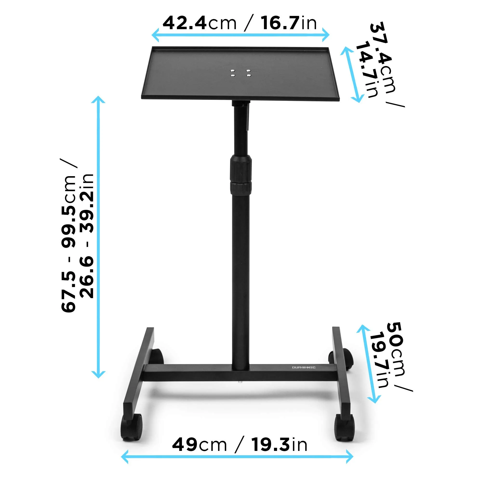 Duronic Sit-Stand Desk WPS27 | Portable Ergonomic Desk for Laptop | 50x40cm Platform | Multi-Use Video Projector Table on Wheels | Adjustable Height and Tilt | 10kg Capacity | Home Office Workspace