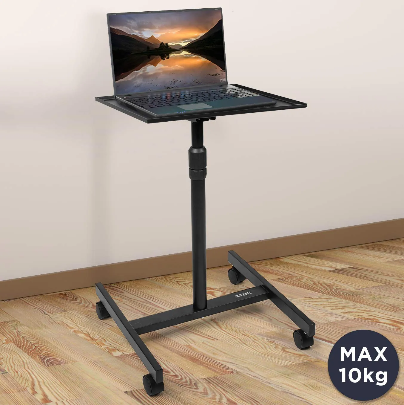 Duronic Sit-Stand Desk WPS27 | Portable Ergonomic Desk for Laptop | 50x40cm Platform | Multi-Use Video Projector Table on Wheels | Adjustable Height and Tilt | 10kg Capacity | Home Office Workspace