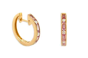 Earrings 18kt Gold Pink Sapphires & Diamonds Huggies