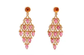 Earrings Orange & Pink Sapphire Chandelier with Diamonds