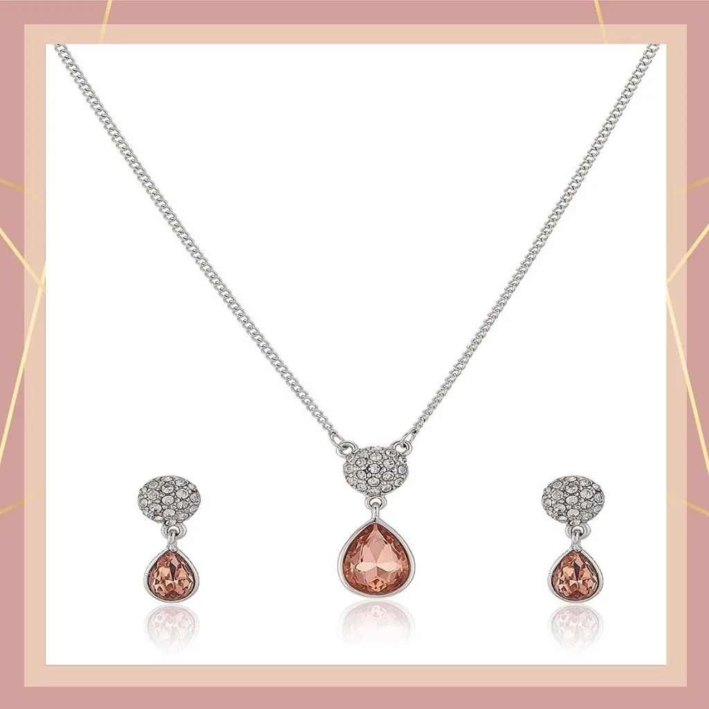 Estele - Rhodium Plated Champagne stone pendant set for women