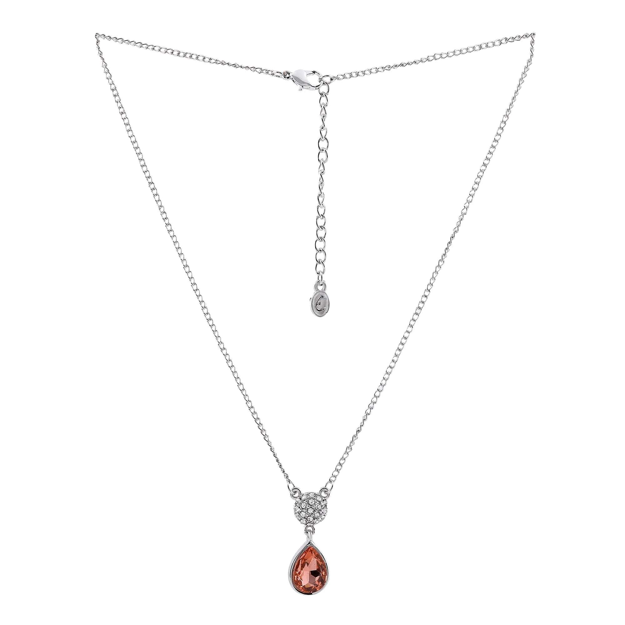 Estele - Rhodium Plated Champagne stone pendant set for women