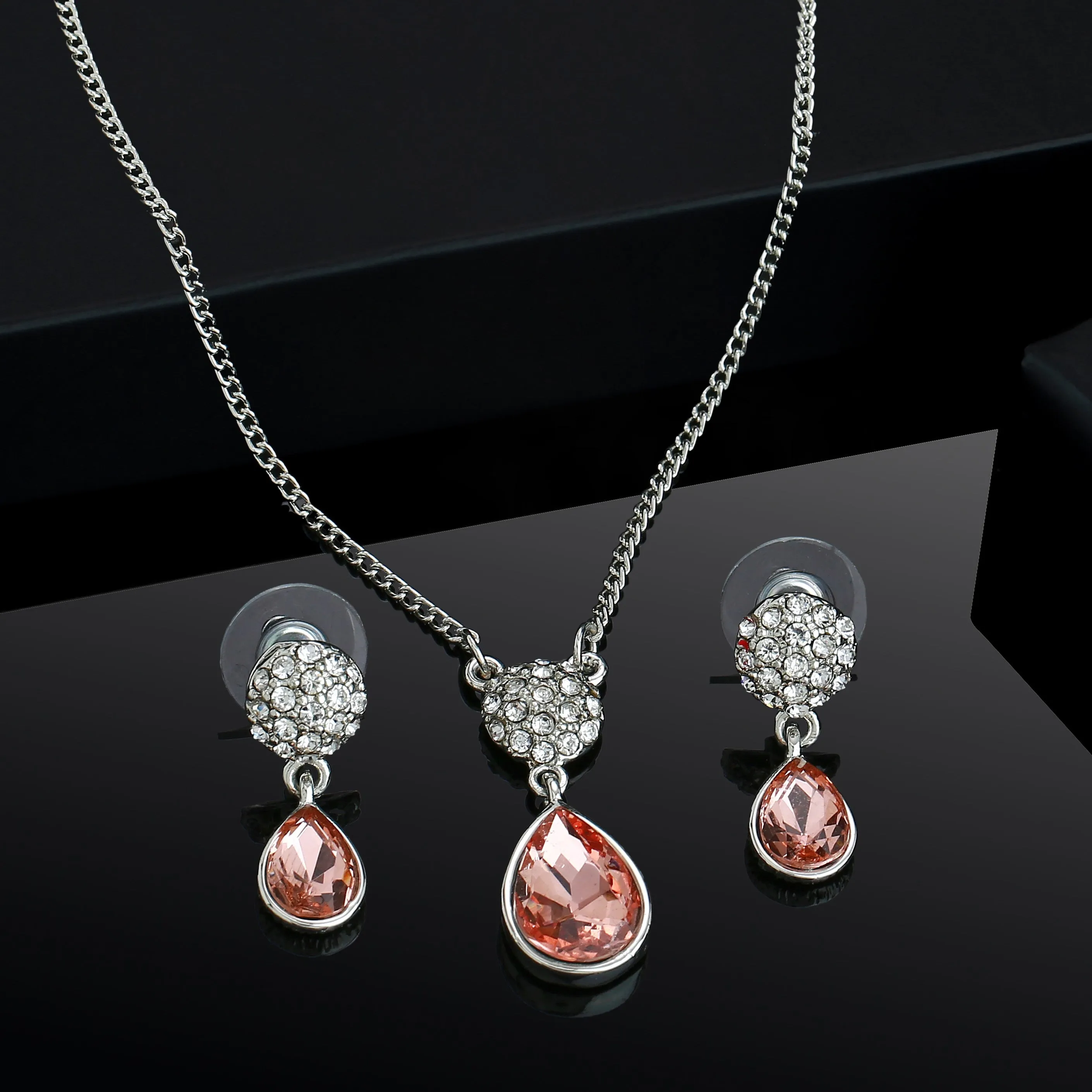 Estele - Rhodium Plated Champagne stone pendant set for women