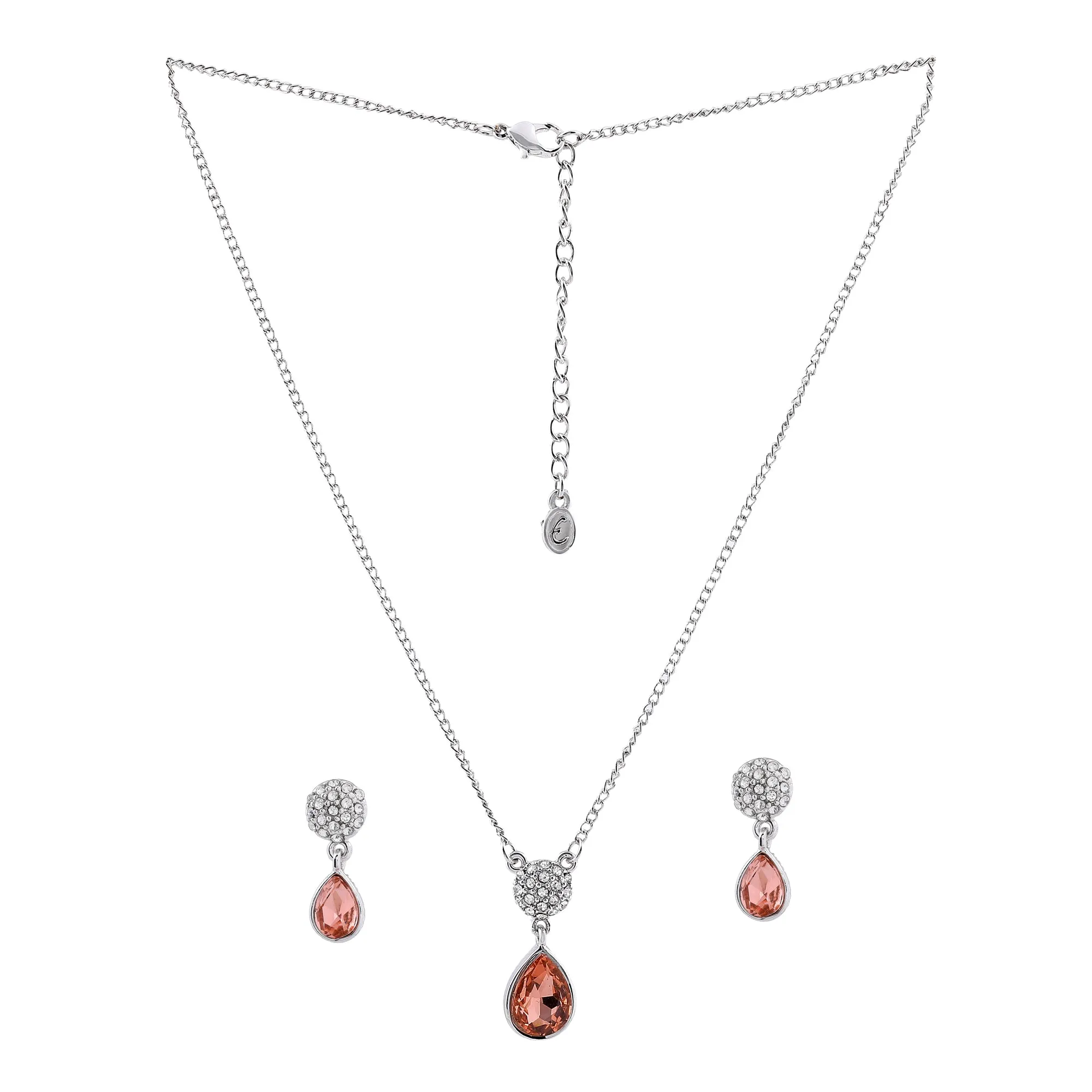 Estele - Rhodium Plated Champagne stone pendant set for women