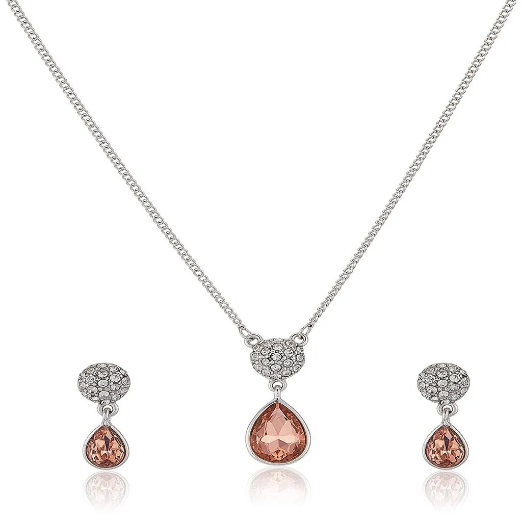 Estele - Rhodium Plated Champagne stone pendant set for women