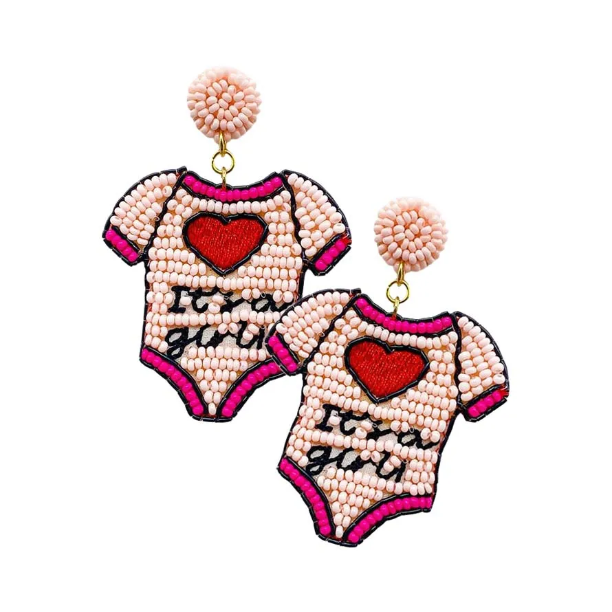 Felt Back It's a Girl Message Heart Baby Suit Earrings