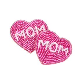 Felt Back MOM Message Heart Beaded Earrings