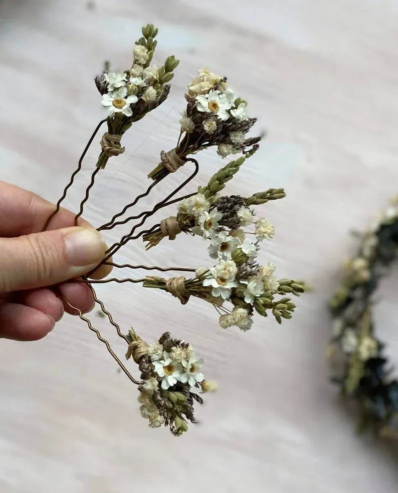 Greenery boho romantic flower hair pins