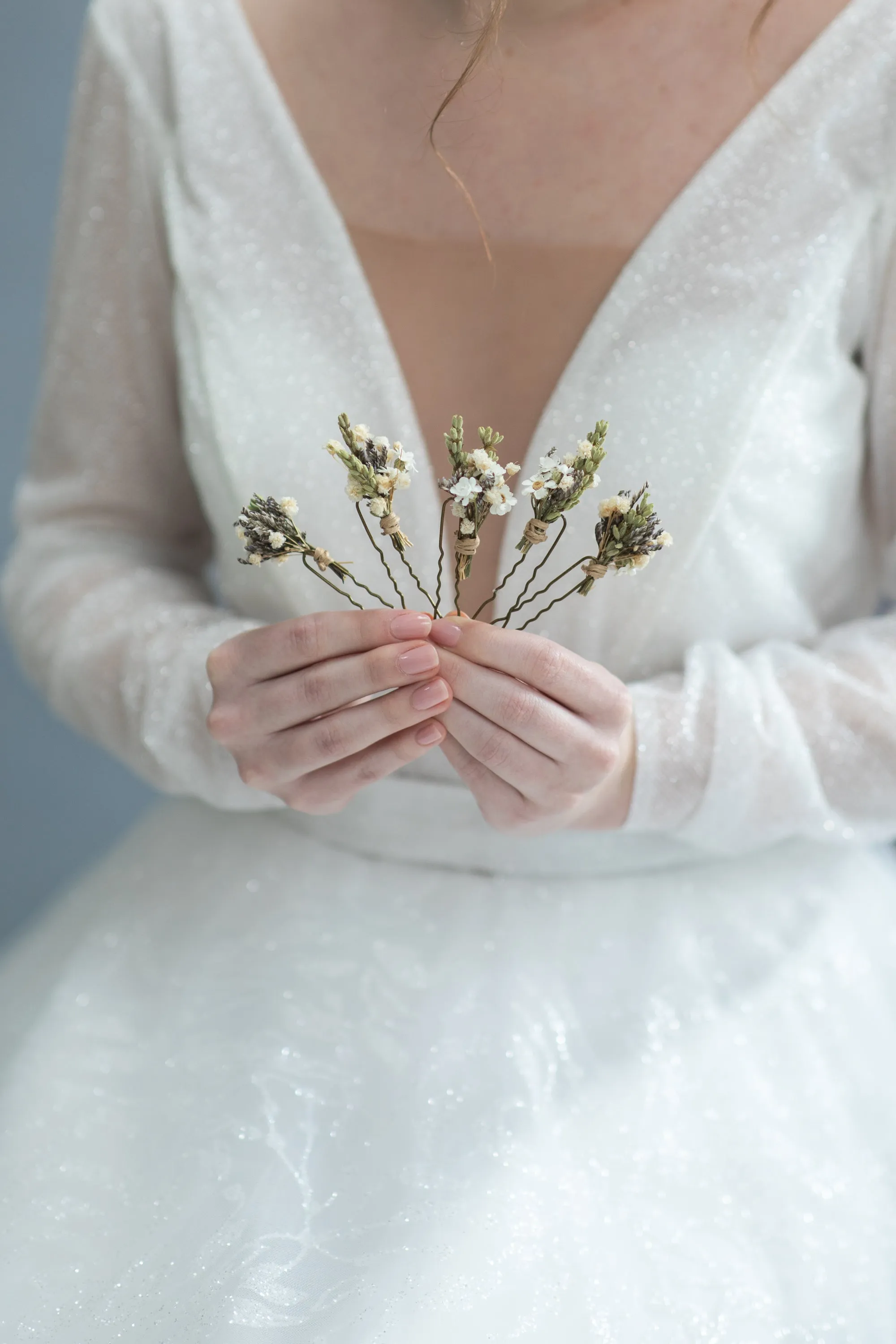 Greenery boho romantic flower hair pins