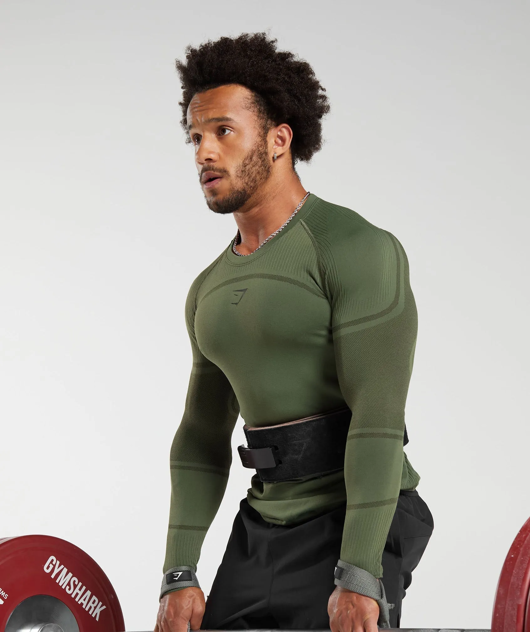 Gymshark 315 Seamless Long Sleeve T-Shirt - Core Olive/Deep Olive Green