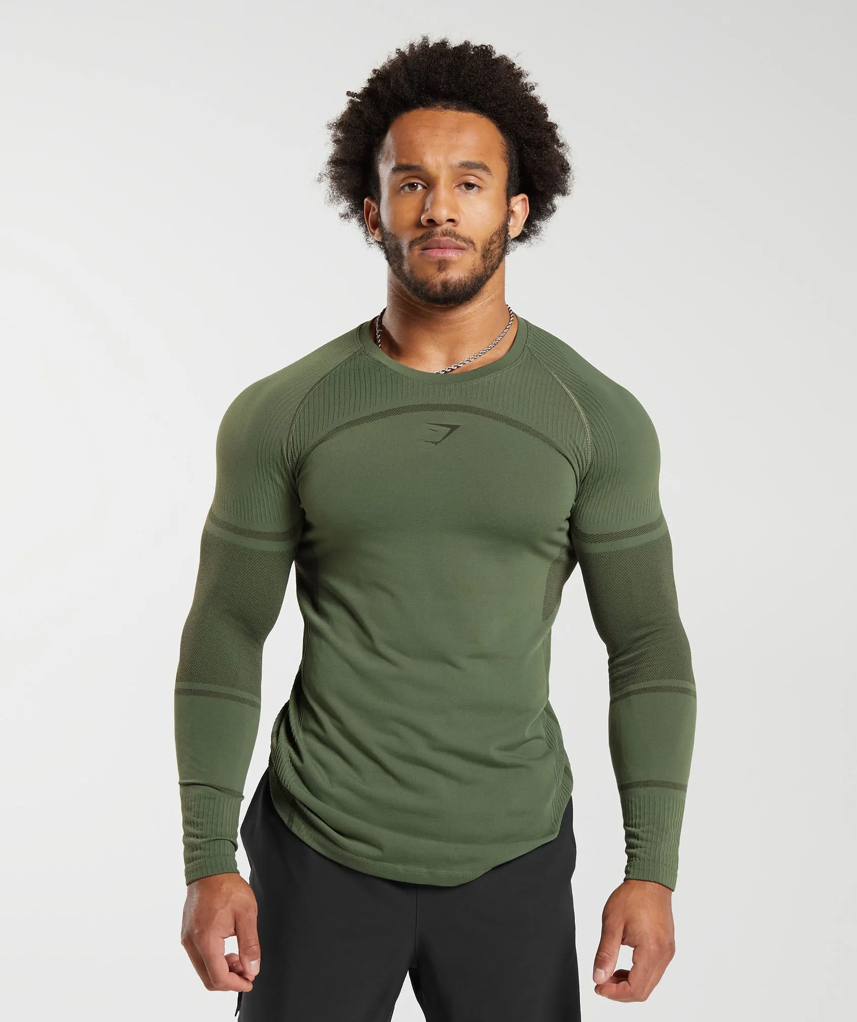 Gymshark 315 Seamless Long Sleeve T-Shirt - Core Olive/Deep Olive Green