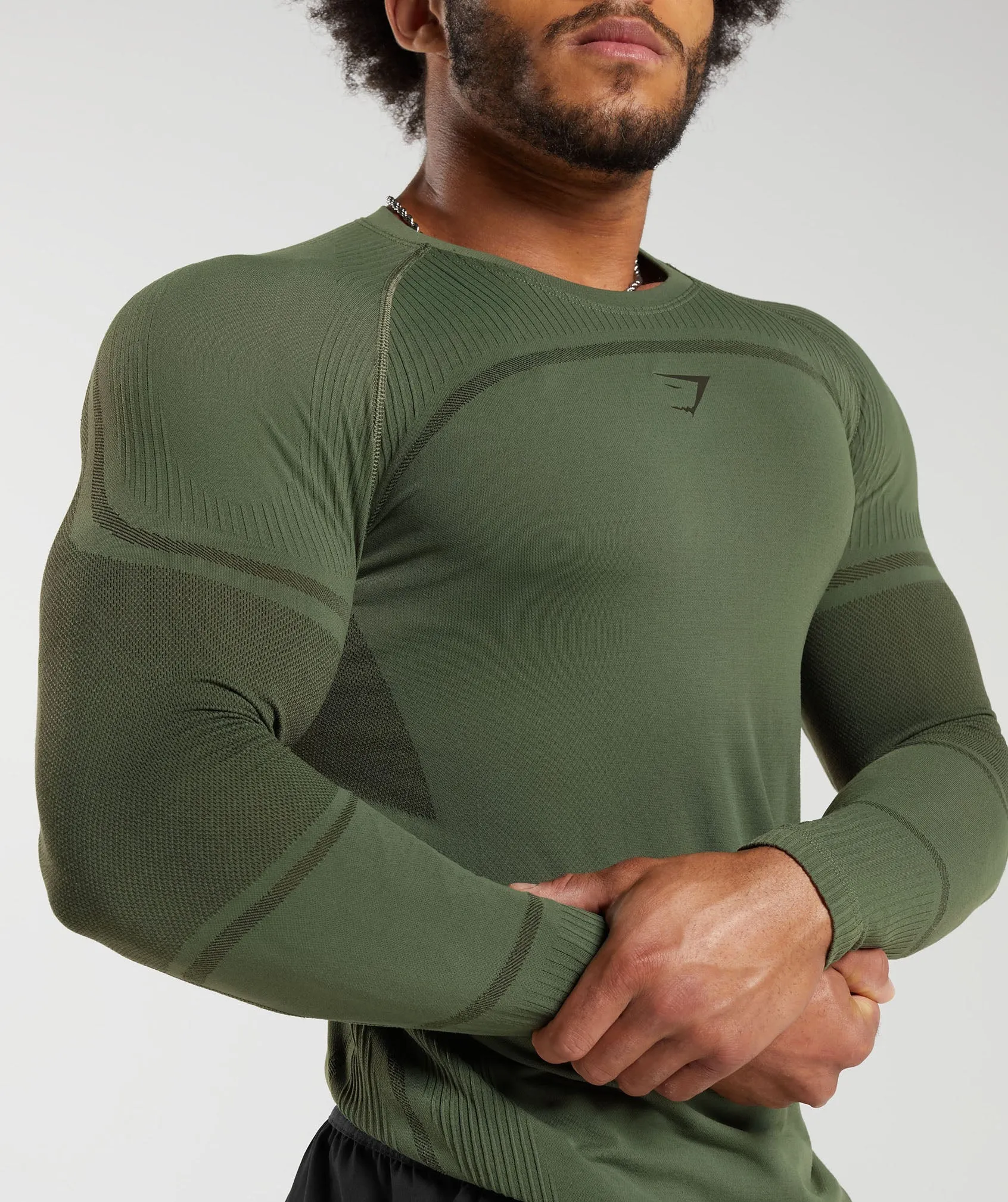 Gymshark 315 Seamless Long Sleeve T-Shirt - Core Olive/Deep Olive Green