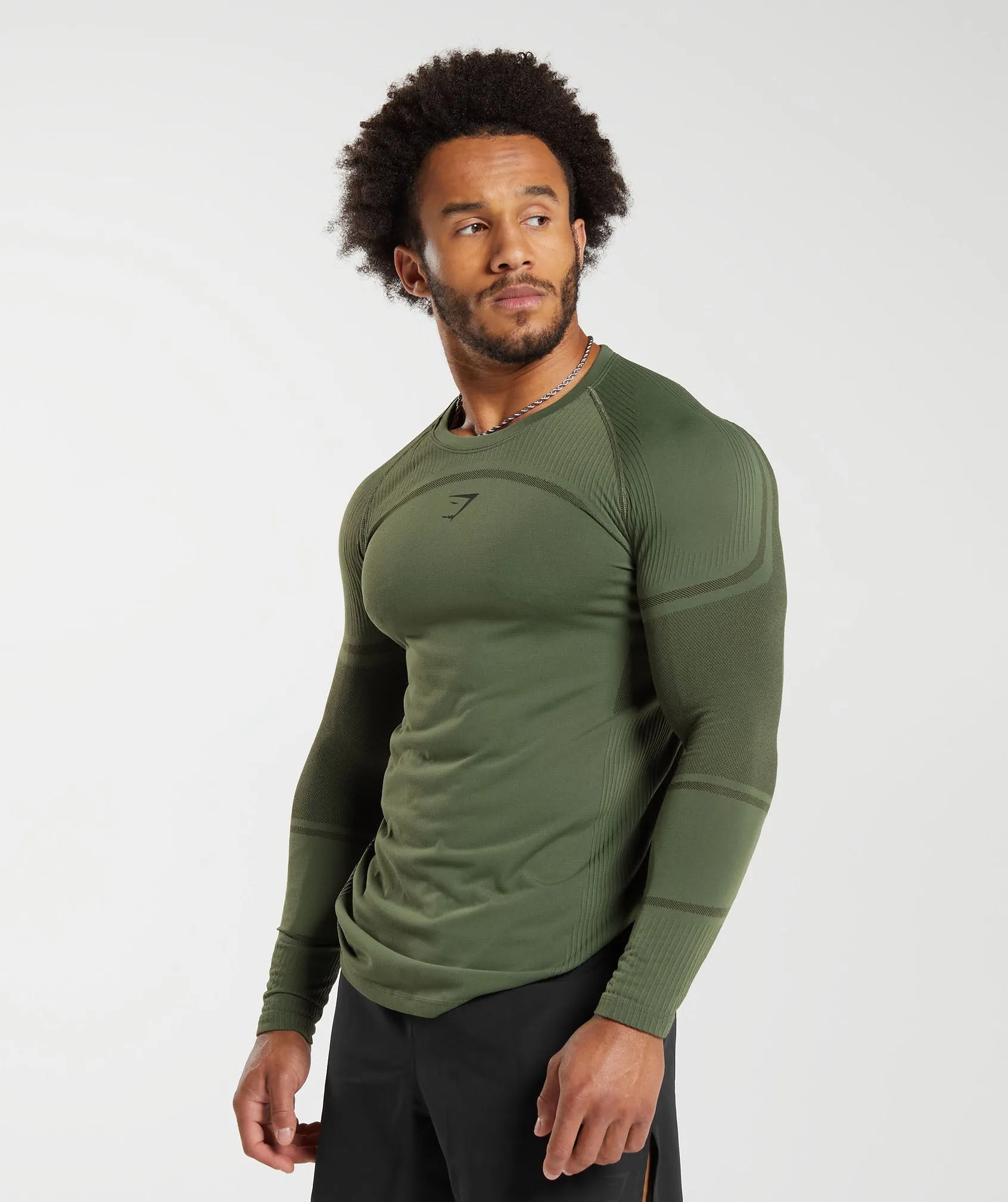 Gymshark 315 Seamless Long Sleeve T-Shirt - Core Olive/Deep Olive Green