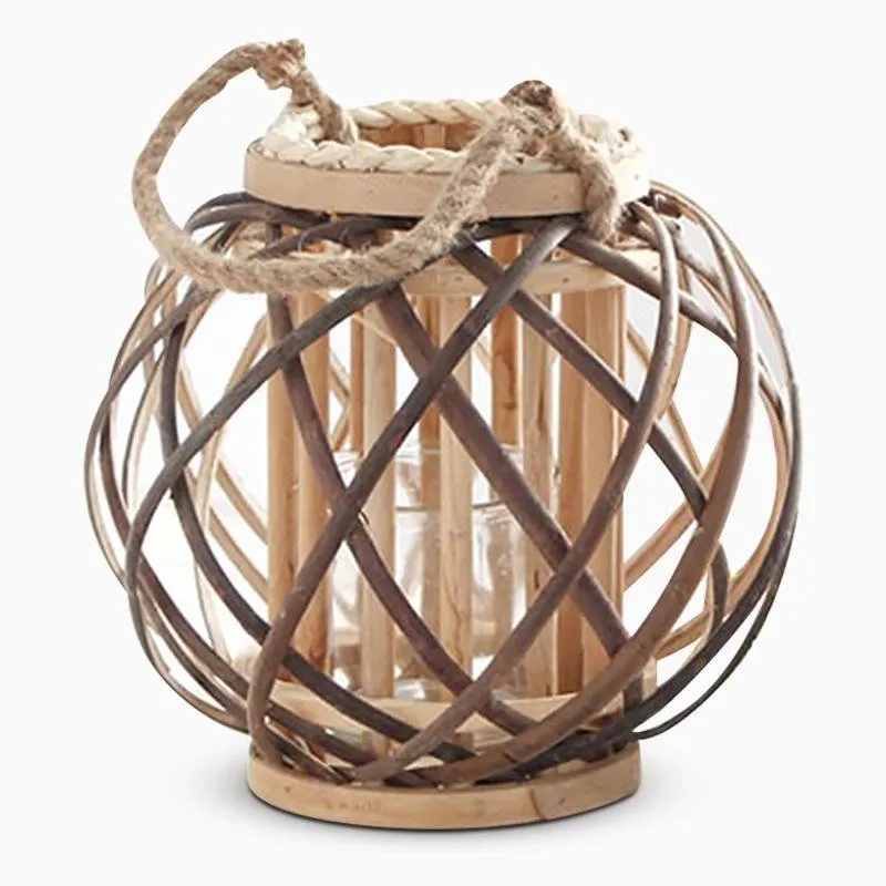 Handmade Globe Portable Retro Farmhouse Wicker Woven Lanterns