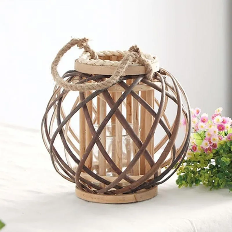 Handmade Globe Portable Retro Farmhouse Wicker Woven Lanterns