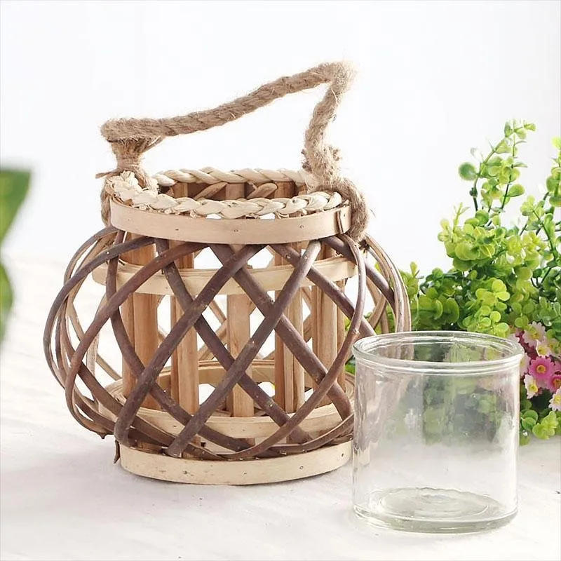 Handmade Globe Portable Retro Farmhouse Wicker Woven Lanterns