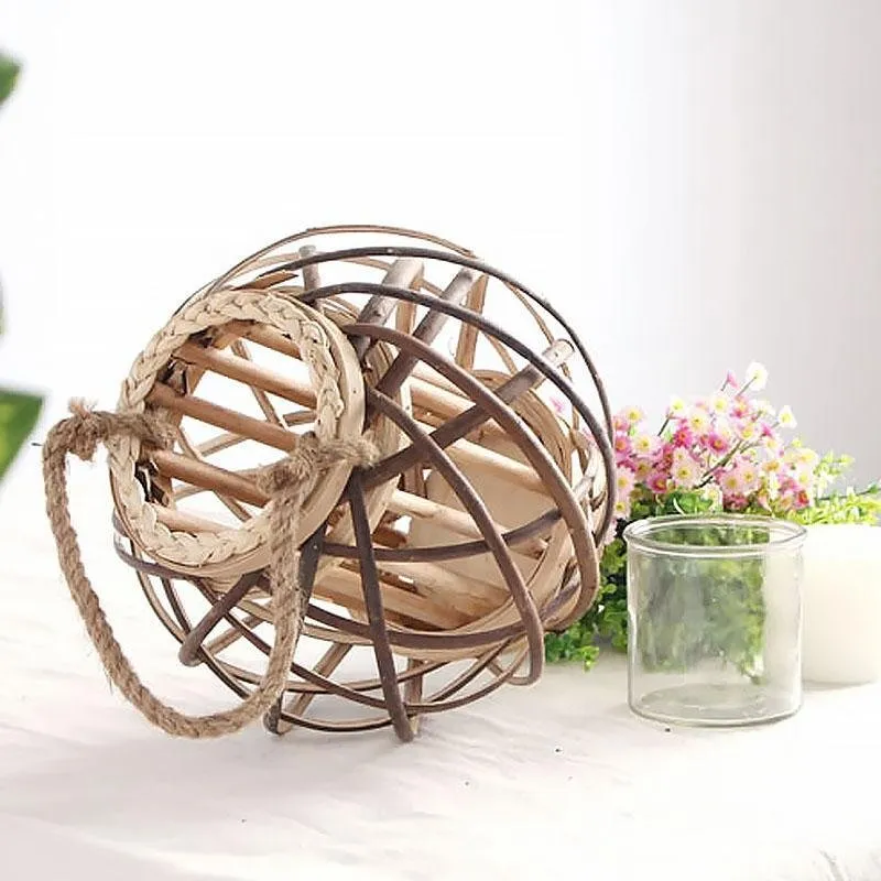 Handmade Globe Portable Retro Farmhouse Wicker Woven Lanterns