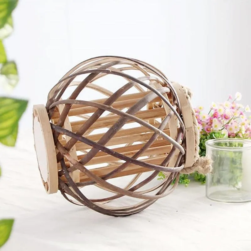 Handmade Globe Portable Retro Farmhouse Wicker Woven Lanterns