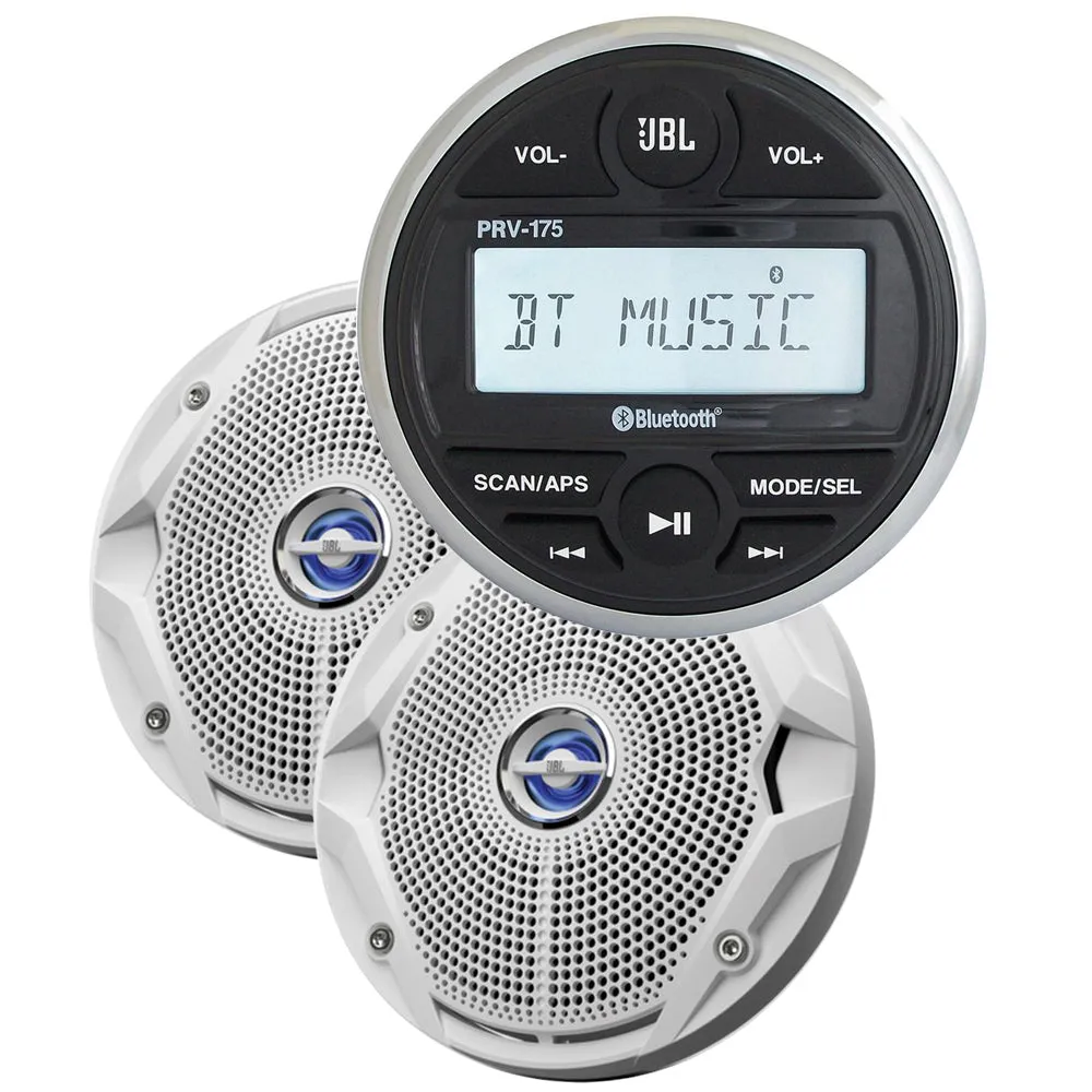 JBL MPK175 w/PRV 175 AM/FM USB Bluetooth Gauge Style Stereo & MS6520 6.5 Coaxial Marine Speakers (Pair)