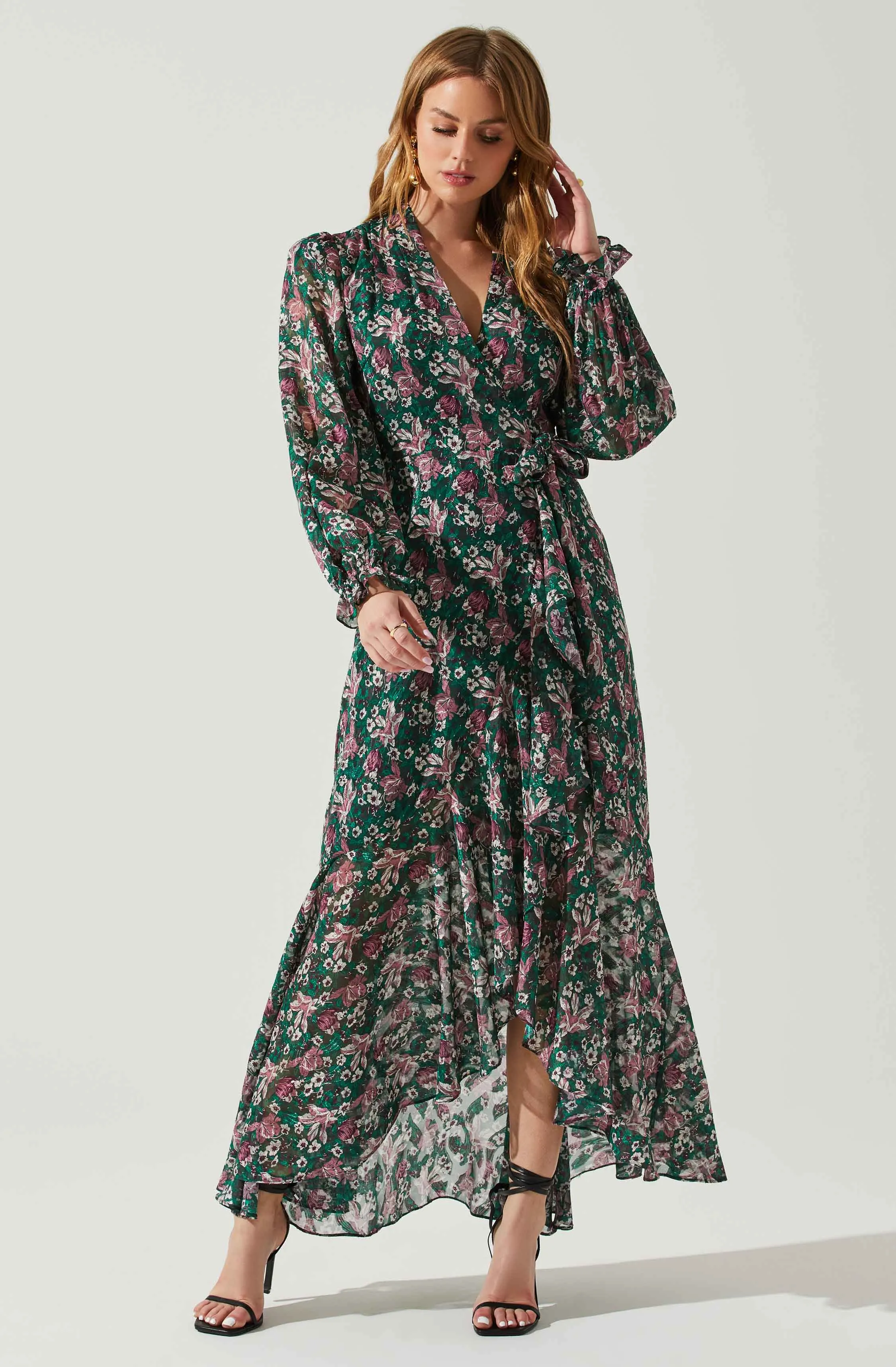 Kamila Long Sleeve Floral Wrap Maxi Dress