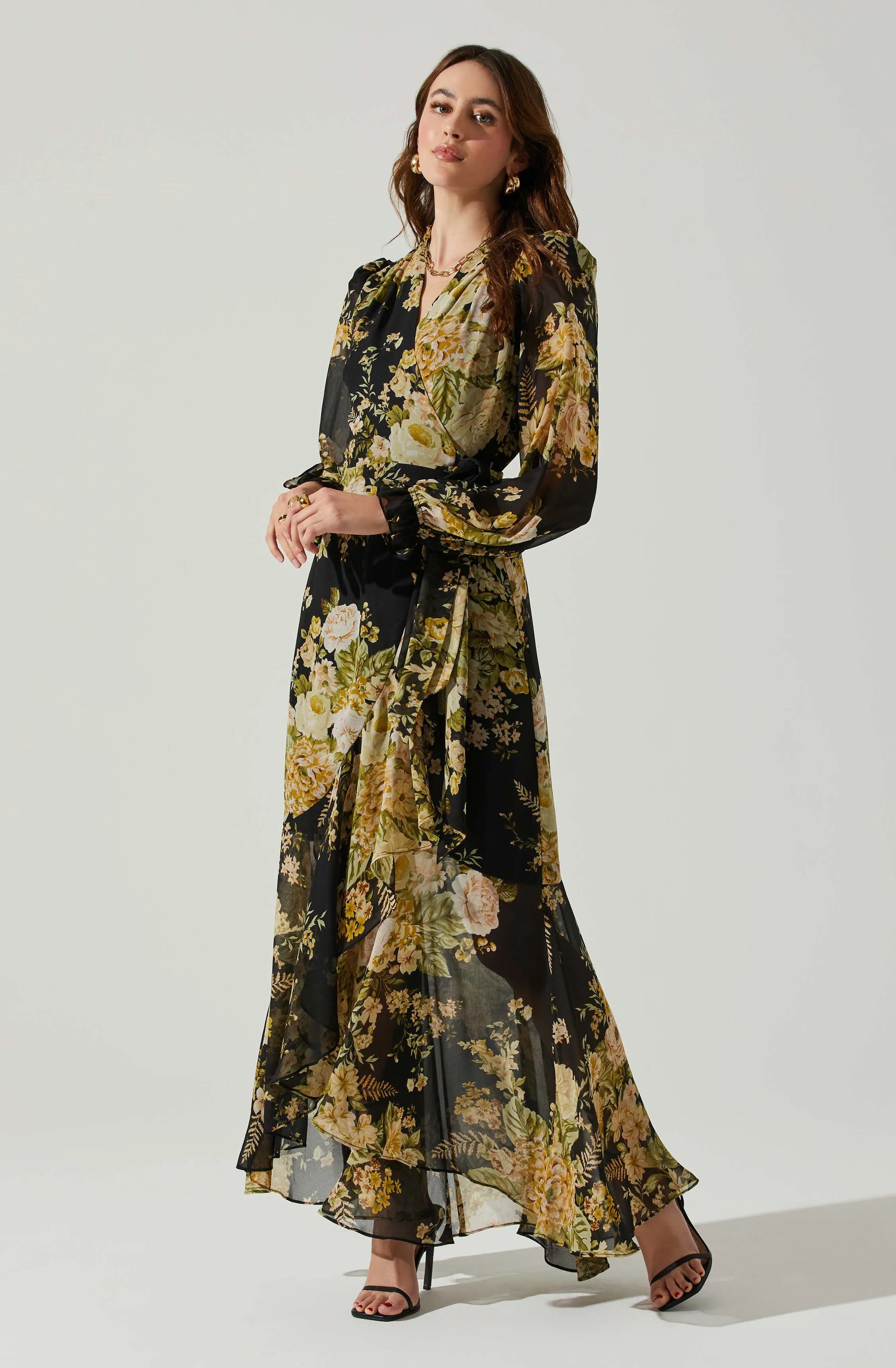 Kamila Long Sleeve Floral Wrap Maxi Dress