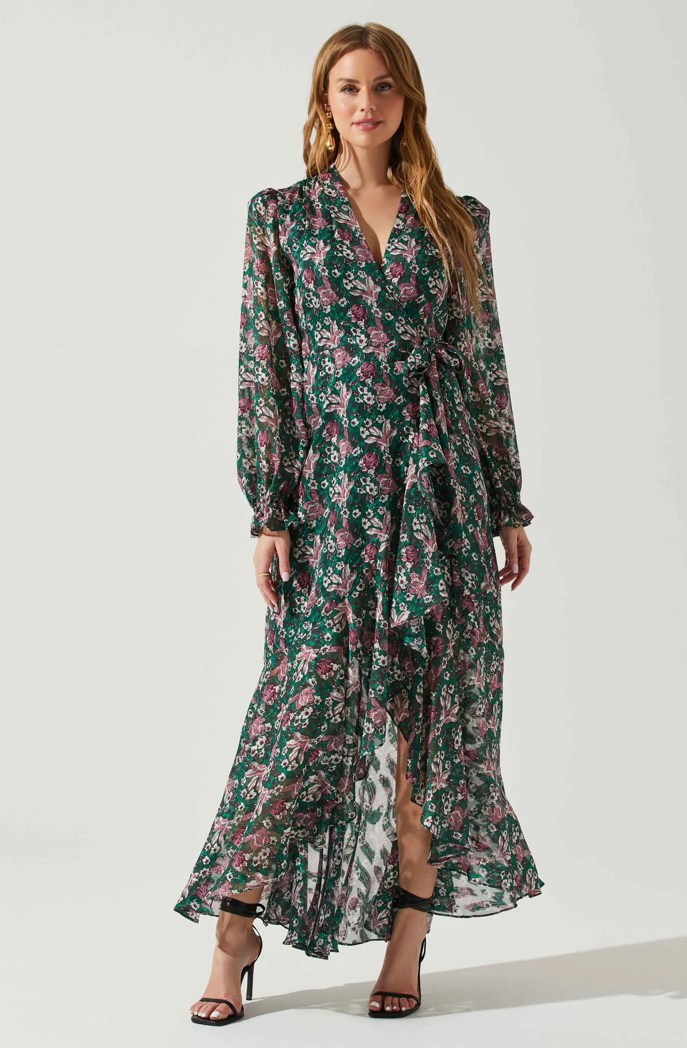 Kamila Long Sleeve Floral Wrap Maxi Dress