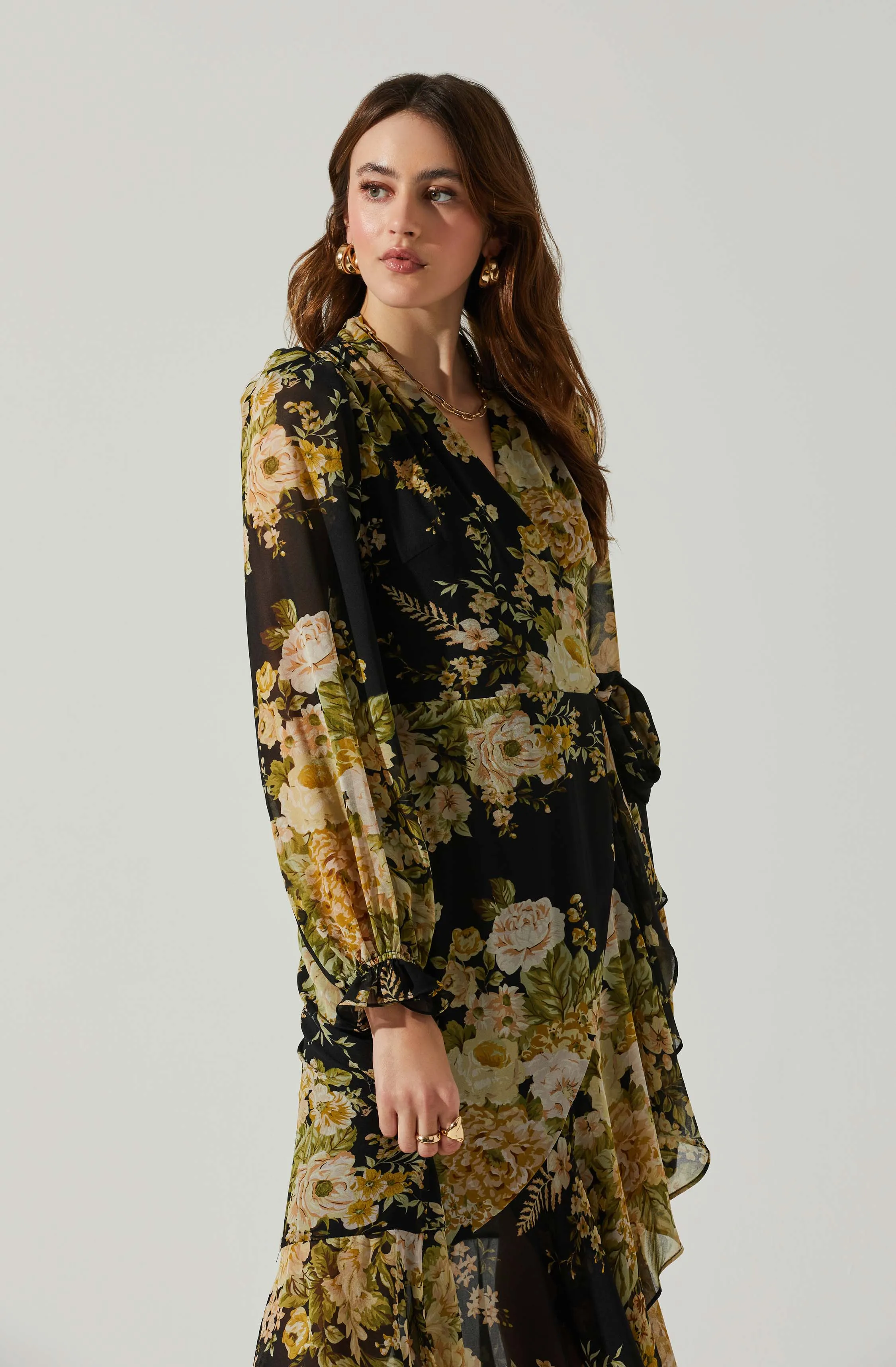 Kamila Long Sleeve Floral Wrap Maxi Dress