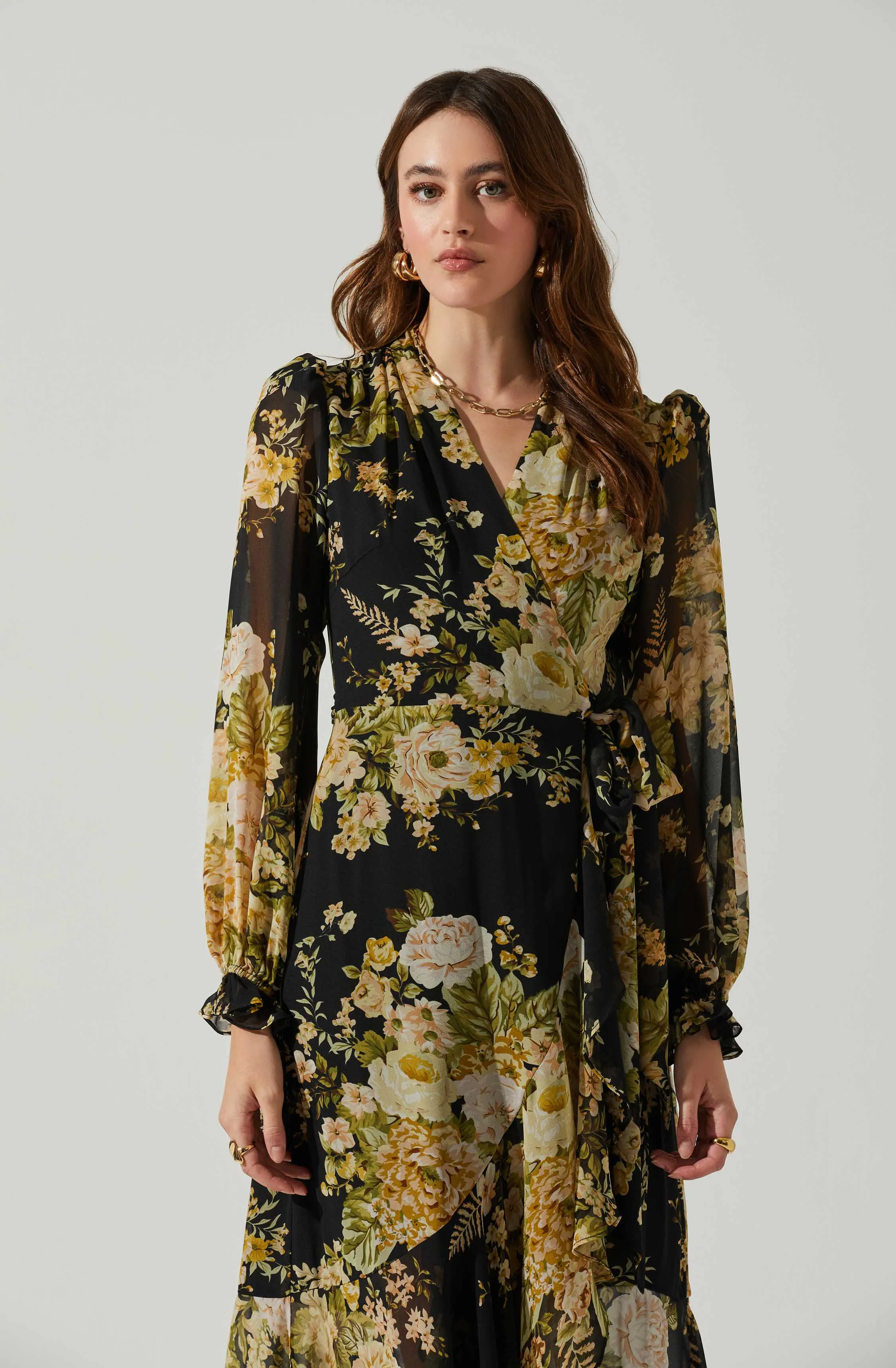 Kamila Long Sleeve Floral Wrap Maxi Dress