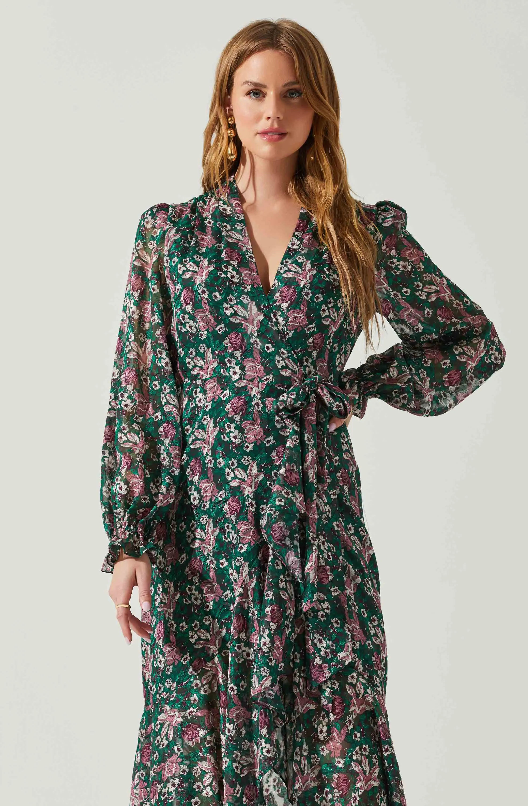 Kamila Long Sleeve Floral Wrap Maxi Dress