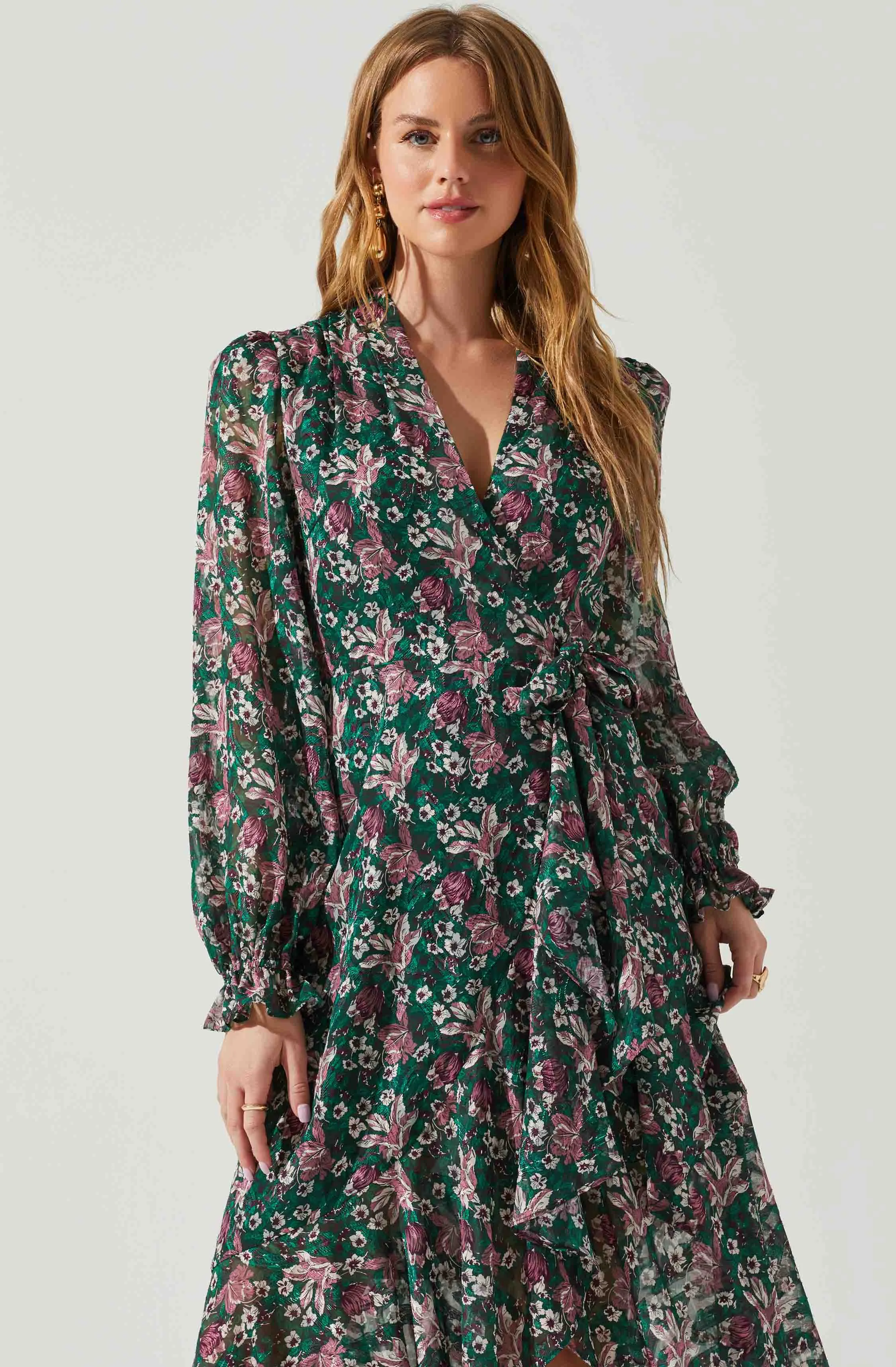 Kamila Long Sleeve Floral Wrap Maxi Dress