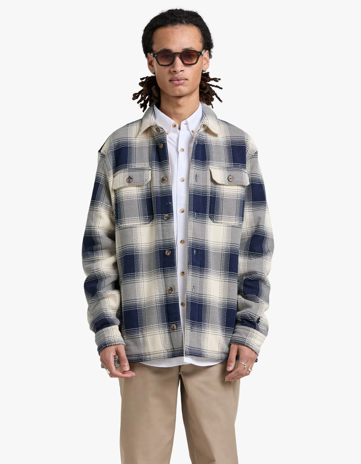 Long Sleeve Shirt Jacket - Winter Cream/Newport Navy