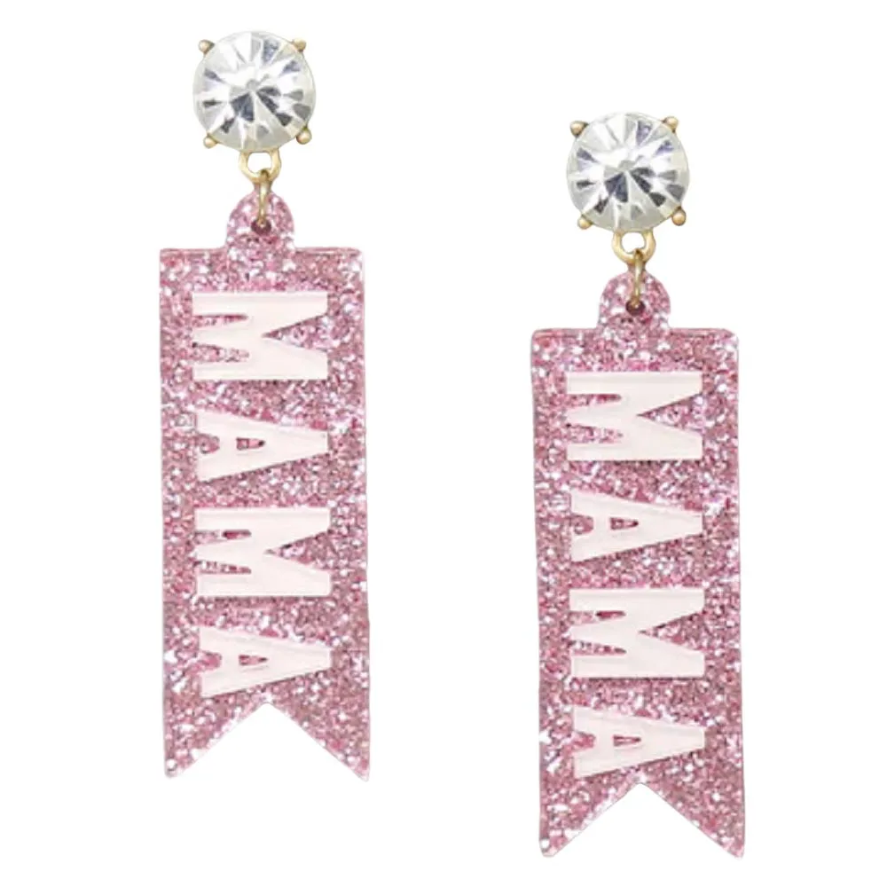 Mama Glitter Acrylic Drop Earrings